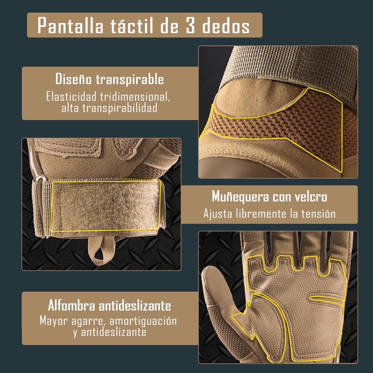 IOAGSVW Guantes de Moto Pantalla Táctil, Antideslizantes de Guantes Tácticos para Hombres, Protección de Nudillos y Dedos Táctiles, para Ciclismo, Motocicleta, Escalada, Senderismo (marrón, Large)
