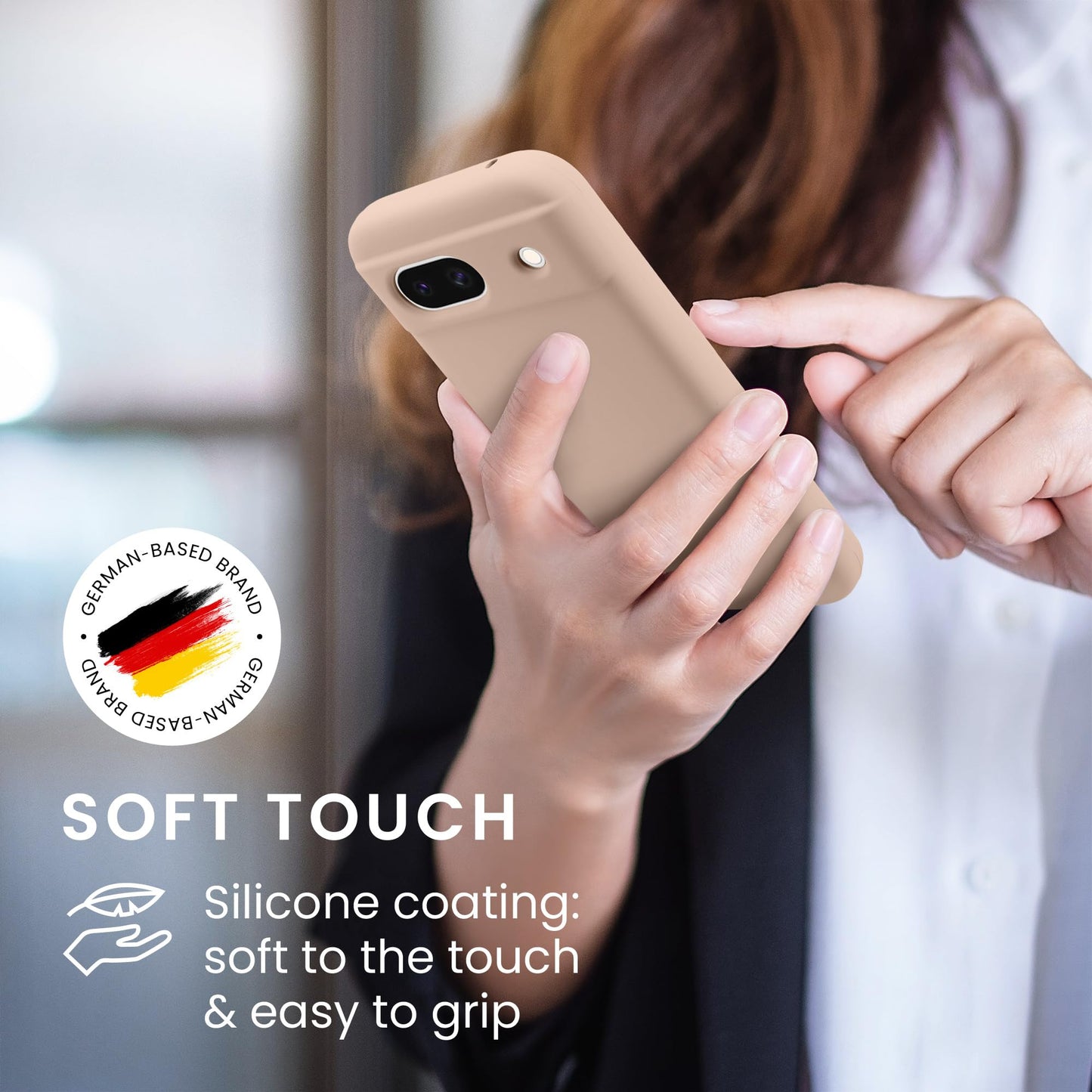 kwmobile Carcasa Compatible con Google Pixel 8a Funda - Case TPU y Silicona antigolpes - Apto Carga inalámbrica - Beige Rosa Claro