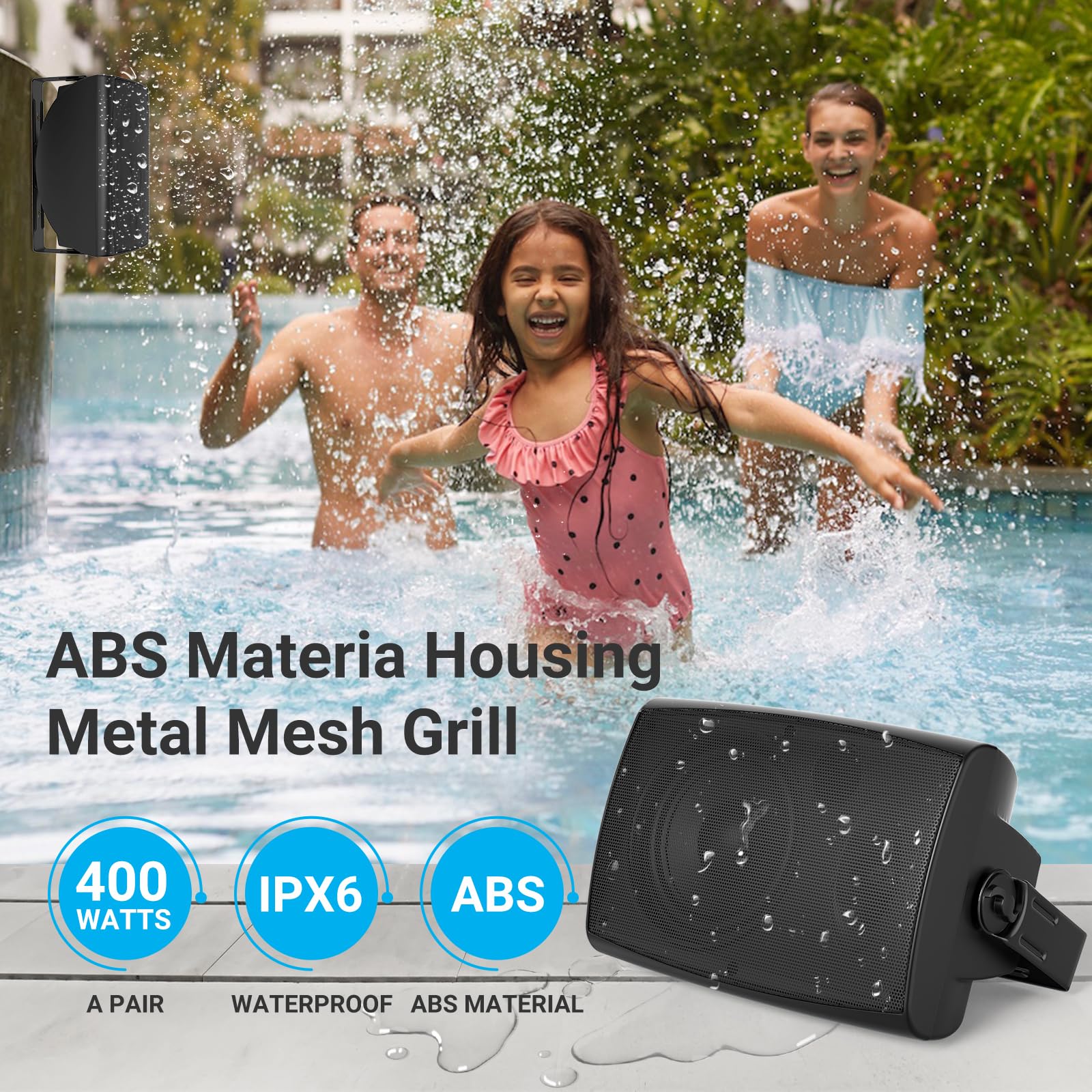 Herdio 6,5 Pulgadas Bocinas para Exterior, 400W Altavoces para Exteriores, Impermeable, Amplia Cobertura De Sonido Estéreo, para Patio, Terraza, Patio Trasero (Negro)