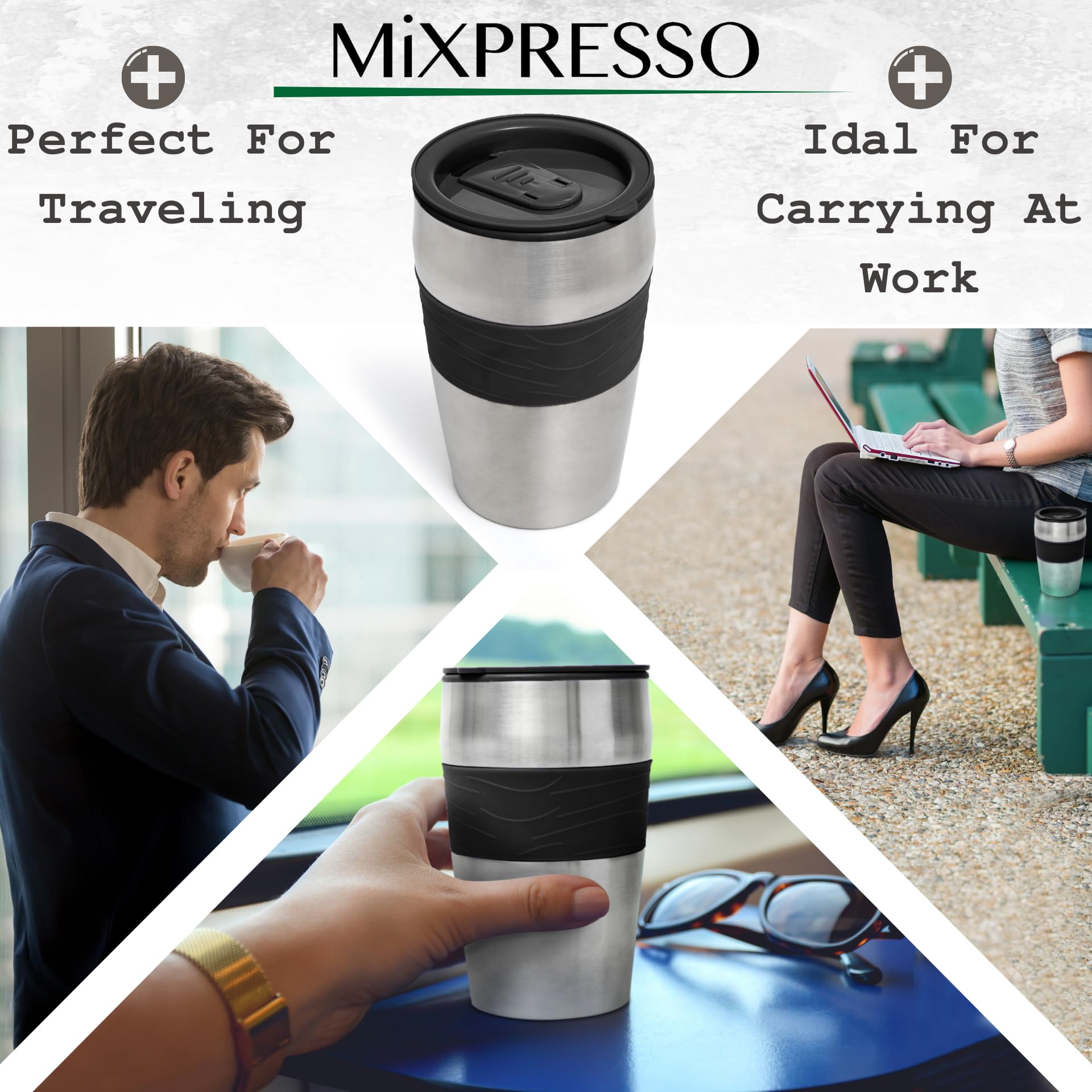 Cafetera Personal 2 en 1 Ultimate Portátil y Ligera Negra con Termo de 14oz y Filtro Reutilizable Eco-Friendly