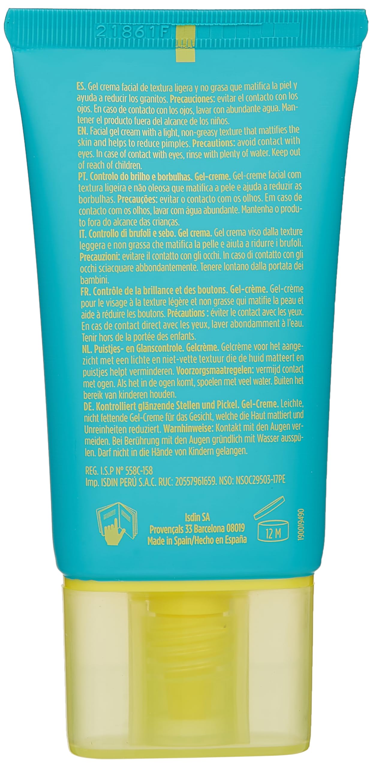 ISDIN Teen Skin Acniben Gel Crema, Tratamiento para el Acne Facial Control de Brillos y granos, 40ml