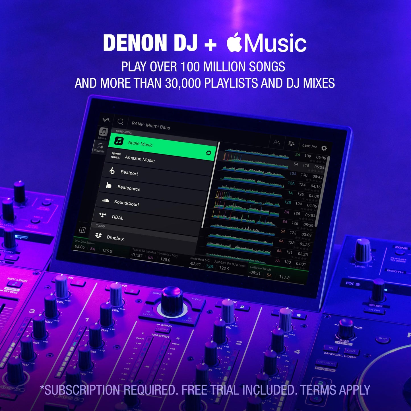 Denon DJ PRIME 4+ Controlador DJ Autónomo con Separación de Stems en 4 Decks, Streaming por WIFI, Mezclador, Pantalla Táctil 10.1", Control de Luces