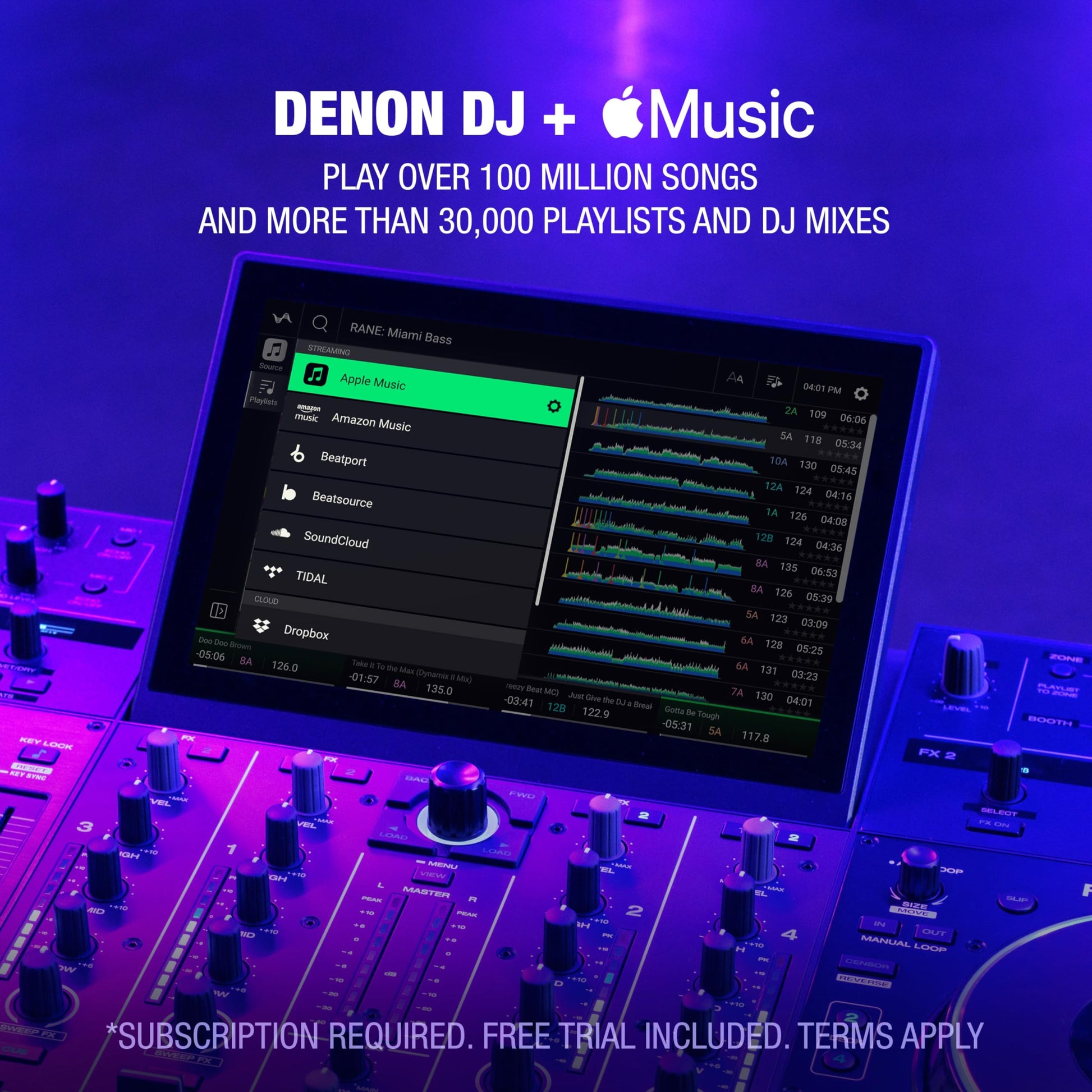 Denon DJ PRIME 4+ Controlador DJ Autónomo con Separación de Stems en 4 Decks, Streaming por WIFI, Mezclador, Pantalla Táctil 10.1", Control de Luces