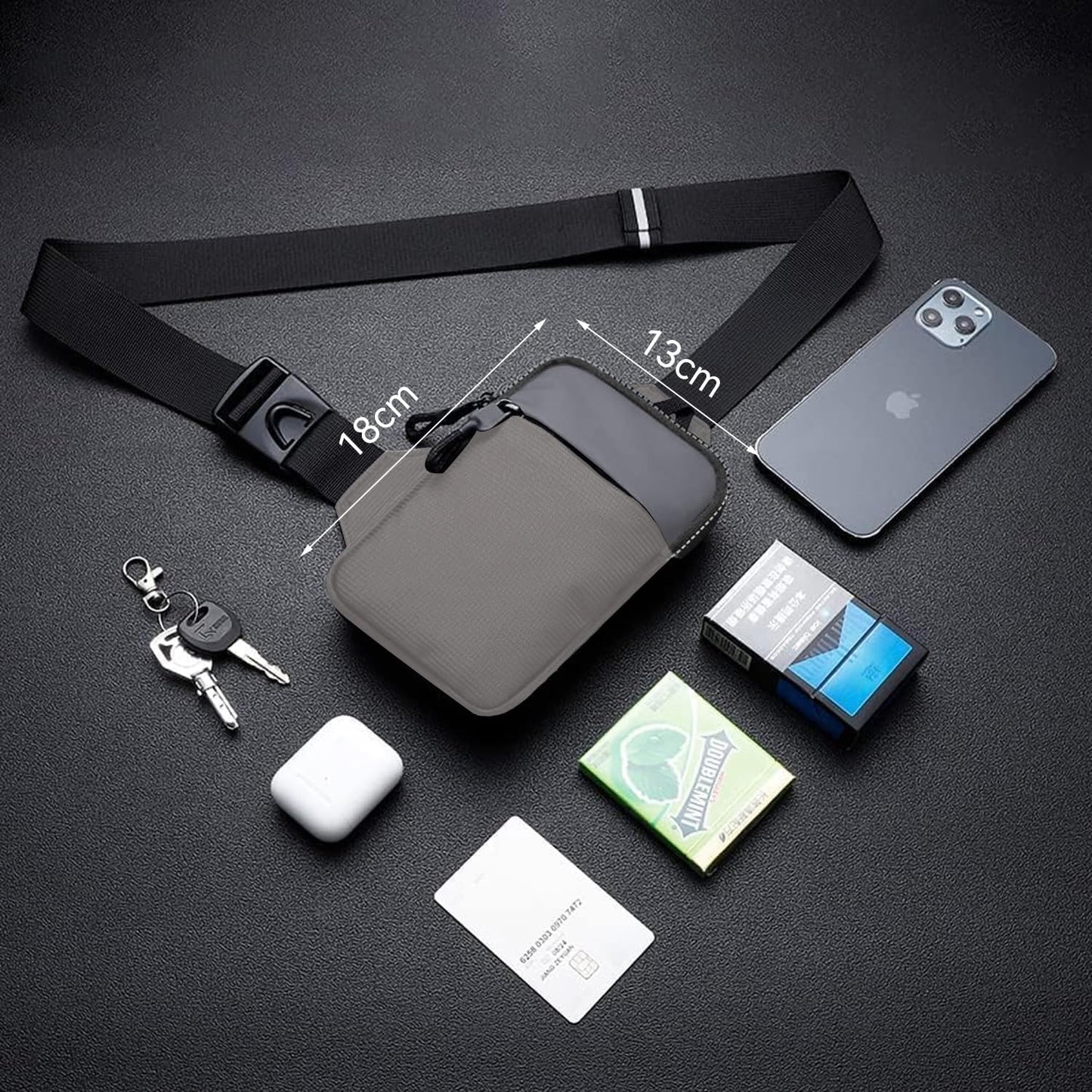 CXJYSD Mini Bolso Cruzado En El Pecho,Para Hombre Y Mujer Con Bolsillos Dobles,Riñonera Impermeable Con Manos Libres,Adecuado Para Deportes Al Aire Libre,Correr Y Viajar (gris-01)