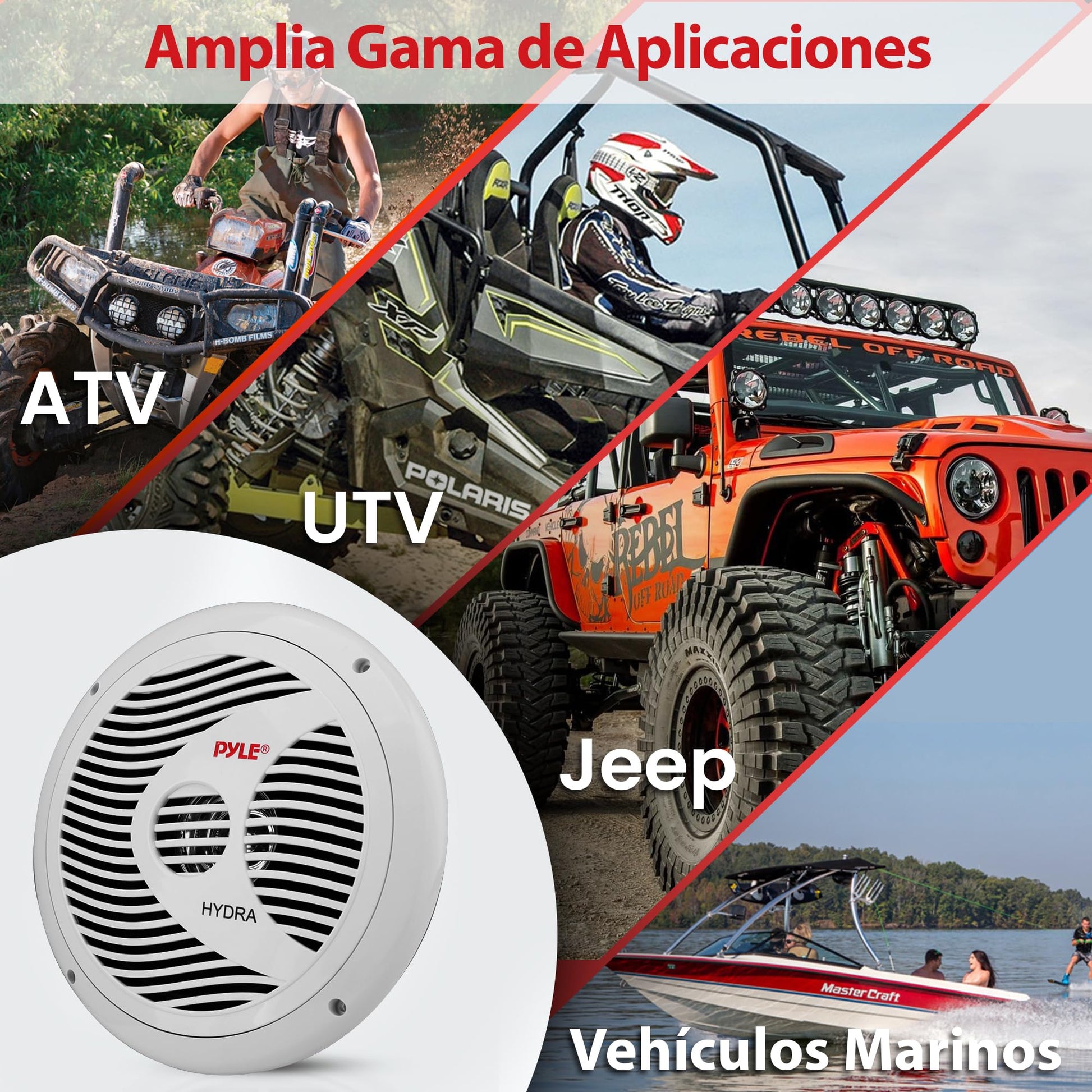 Pyle Bocinas Marinas 6.5 Pulgadas 150 Vatios, 2 Vías, Altavoces para Exteriores, Impermeables y Resistentes, Cono Policarbonato, Borde de Tela,1Par