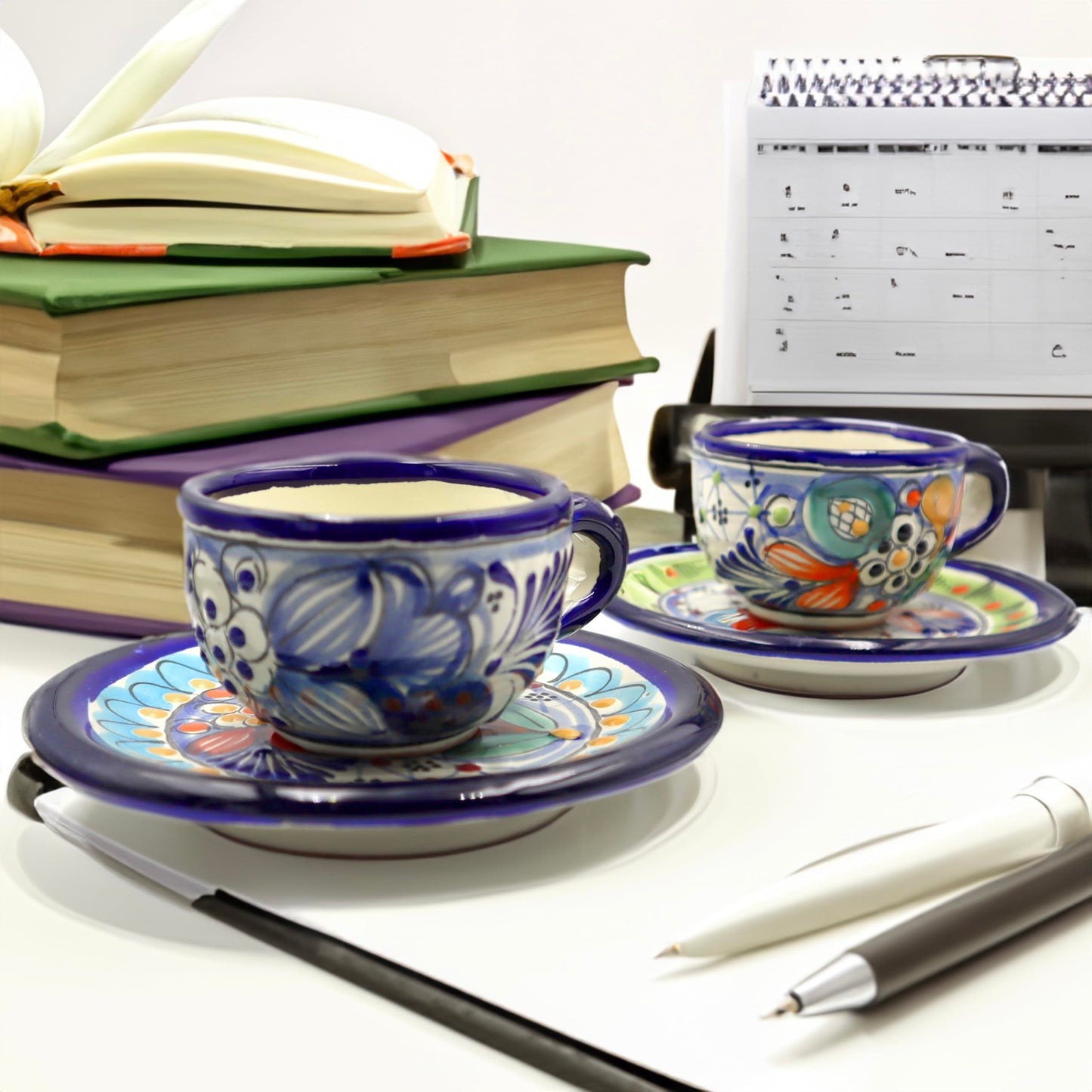 Juego de Tazas de Café Nubexpo Talavera Poblana Artesanía Mexicana Vajilla de 2 Piezas