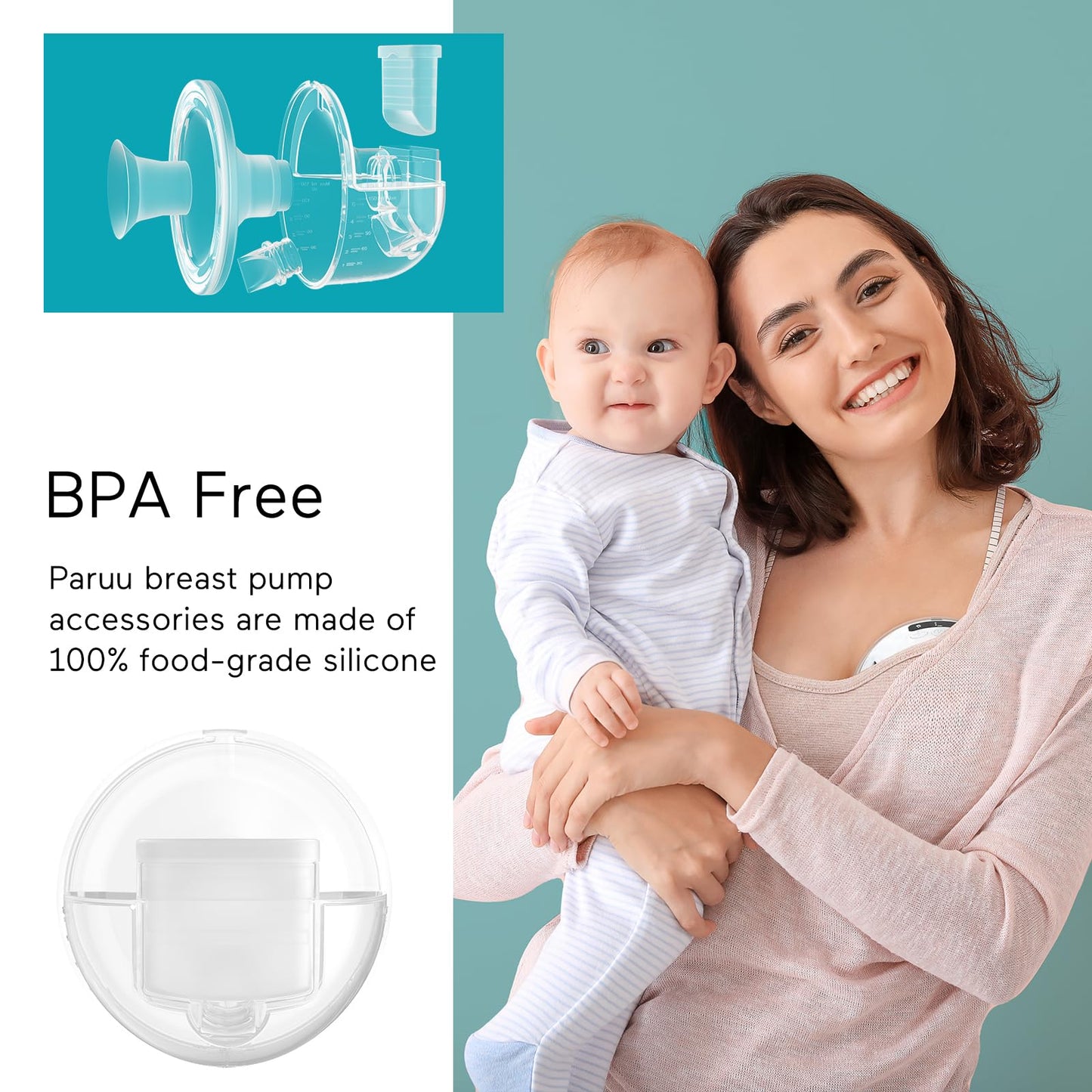 Paruu P10 Juego Completo de Taza Colectora, Piezas Originales de Extractor de Leche, Accesorios de Reemplazo para Extractor de Leche Portátil, 1 Juego