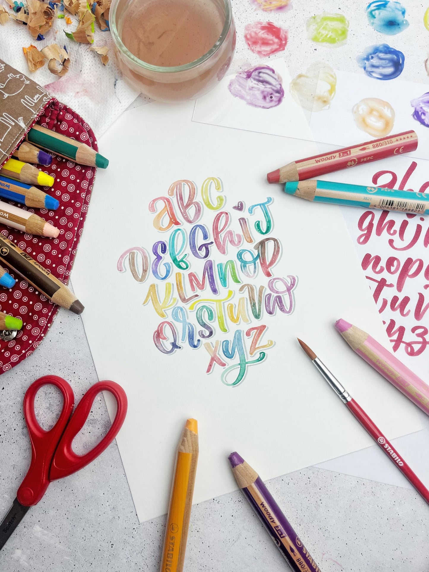 STABILO woody ARTY, 3 en 1, estuche con 6 colores y sacapuntas