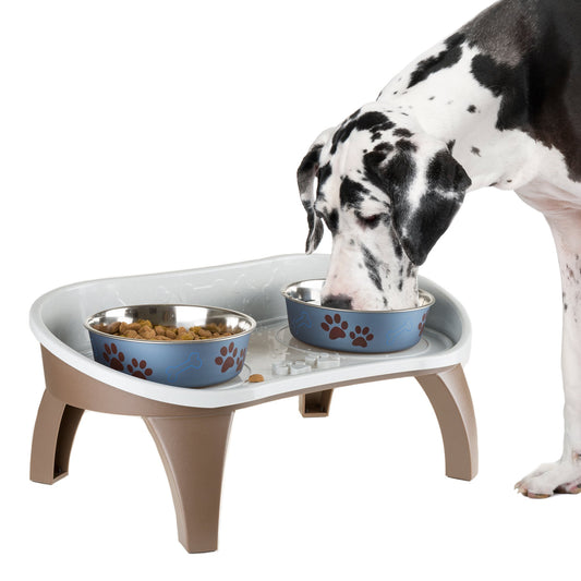 Bandeja Elevada para Mascotas Petmaker Gris con Protector Antisalpicaduras y Patas Antideslizantes