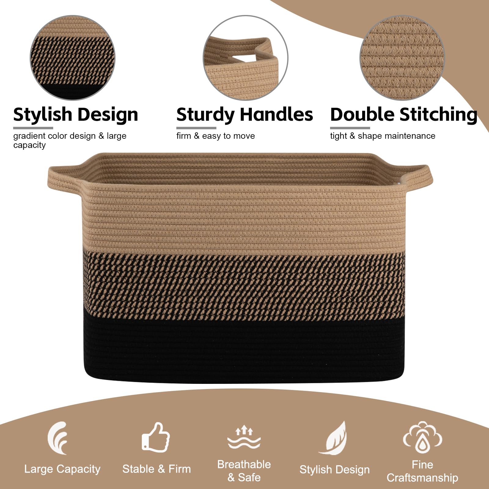 OIAHOMY Cesta Grande para Mantas, Cesta de Ropa de Cuerda de Algodón Tejida de 65L, Contenedor de Juguetes para Habitación de Bebé, Contenedor para Almacenamiento de Mantas en Sala de Estar, 20''×16