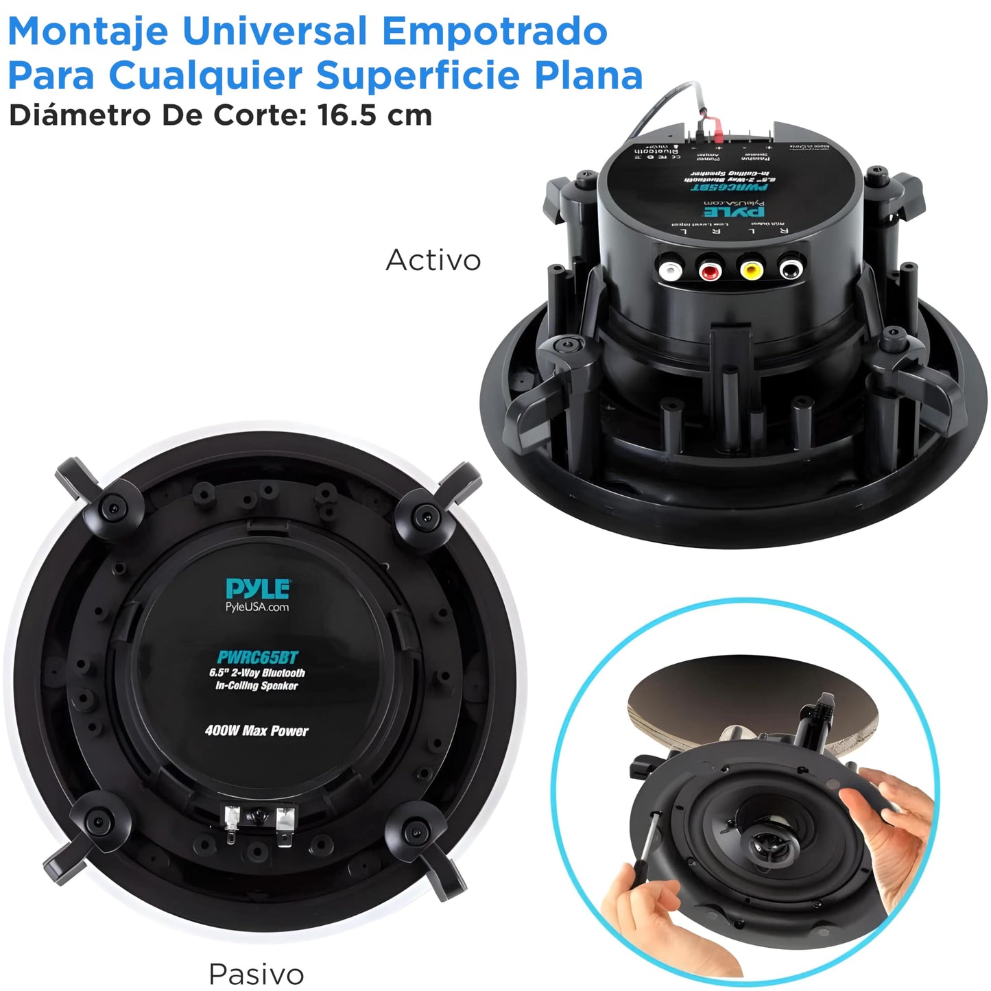 Pyle Bocinas de Montaje en Techo y Pared de 6.5" 300W, Kit de Subwoofer Estéreo de 2 Vías Dual con Bluetooth Inalámbrico, Montaje Empotrado en Pared y Techo para Sistema de Sonido Surround en Casa