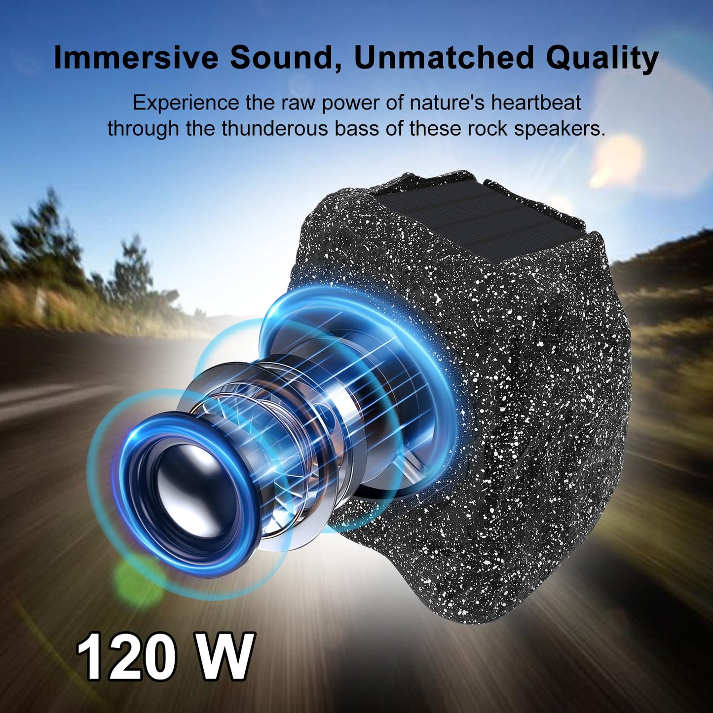 Herdio - Bocinas de roca Bluetooth de 8" para exteriores, resistentes al agua IPX7, inalámbricas, solares, potencia máxima de 240 vatios, conexión TWS, alimentadas con batería recargable para jardín