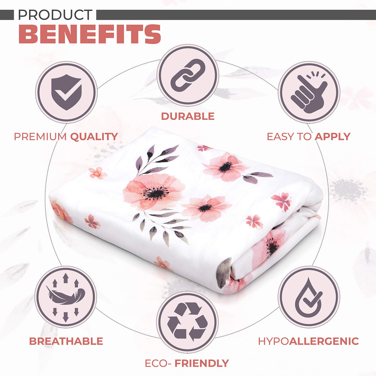 Minika Sábana para cuna de niña con diseño floral, 100% algodón finamente peinado, transpirable, súper suave, acuarela, rosa, para bebé, 52 x 28 x 9 pies, se adapta a colchones estándar