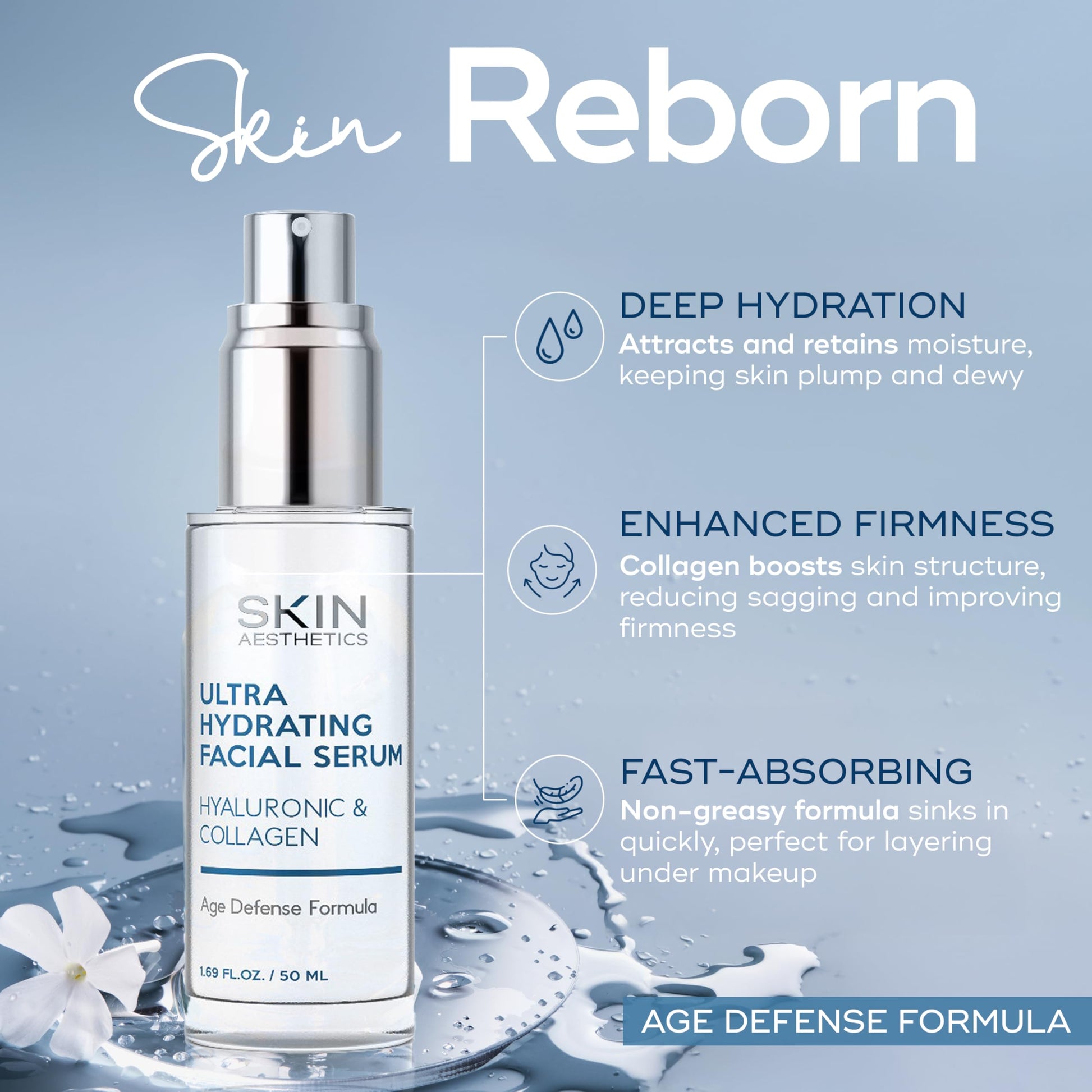 DABZAL Skin Aesthetics Hyaluronic Acid and Collagen Face Serum - Reduce Wrinkles & Fine Lines Locks in Moisture & Ultra Hydrating Facial Serum - Cruelty Free Korean Skincare - 1.69 Fl. oz