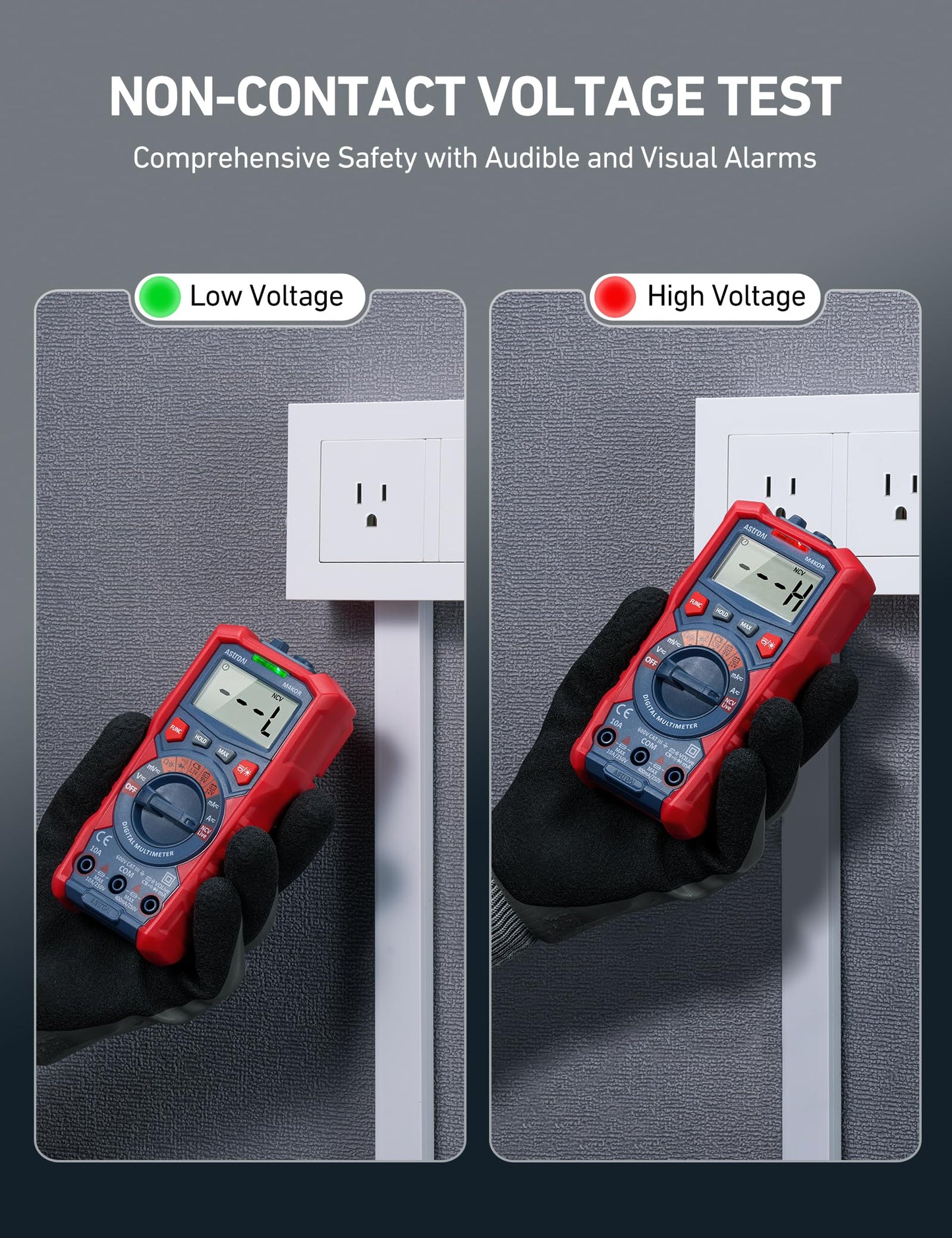 AstroAI Multímetro digital, 4000 unidades TRMS Rango Automático, Voltímetro de 1,5 V/9 V/12 V, Corriente de Continuidad con Función de Voltaje Sin Contacto, Diodos de Resistencia