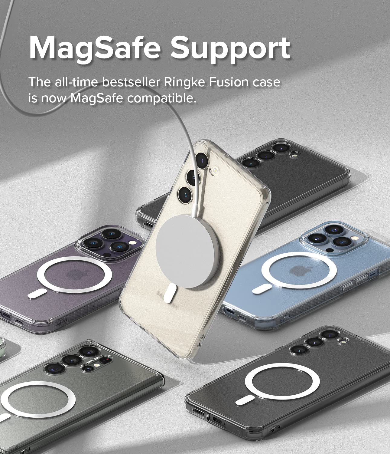 Funda Ringke Fusion Compatible con Samsung Galaxy S23 Plus 5G Matte Clear Textura Satinada Antihuellas con Círculo Magnético Magsafe
