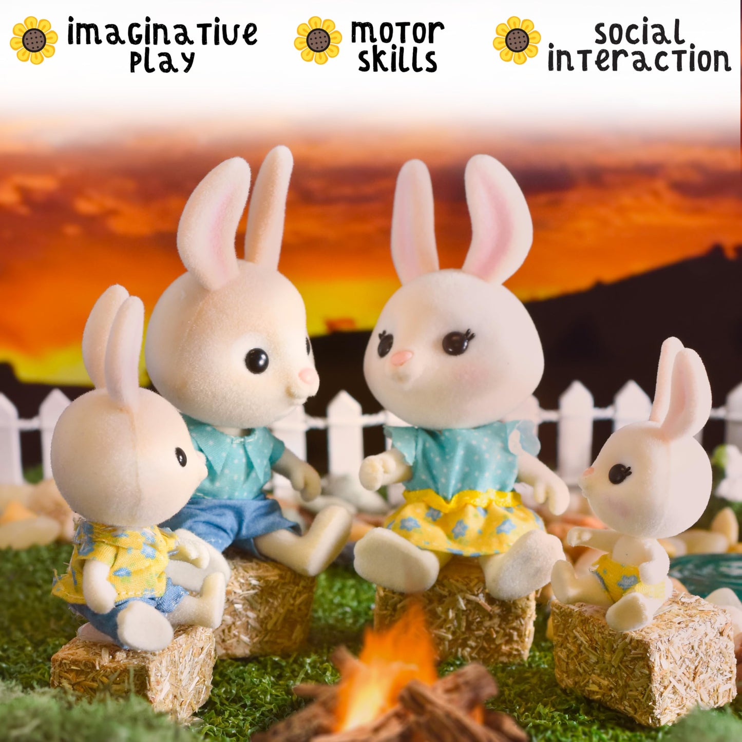 Honey Bee Acres - Juego de muñecas McScampers Bunny, 4 figuras de conejo miniaturas, unisex, 3 años en adelante, San Valentín, Pascua