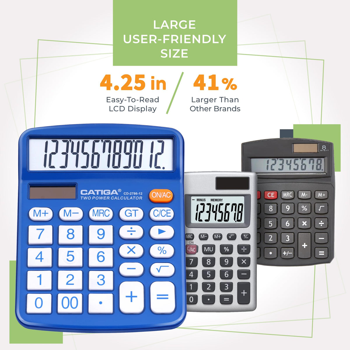 Calculadora CATIGA Negra LCD de 12 Dígitos con Energía Solar y Batería Dual para Oficina y Escuela