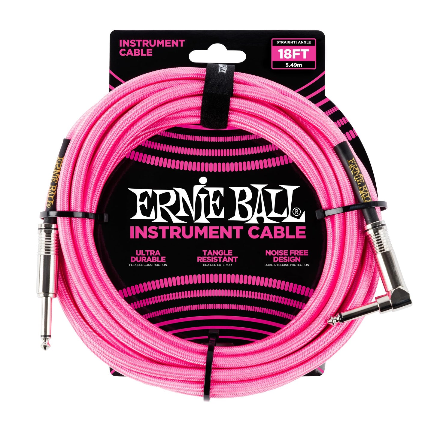 Cable Trenzado para Instrumentos Ernie Ball Rosa Neón 5,4 m Recto y Acodado