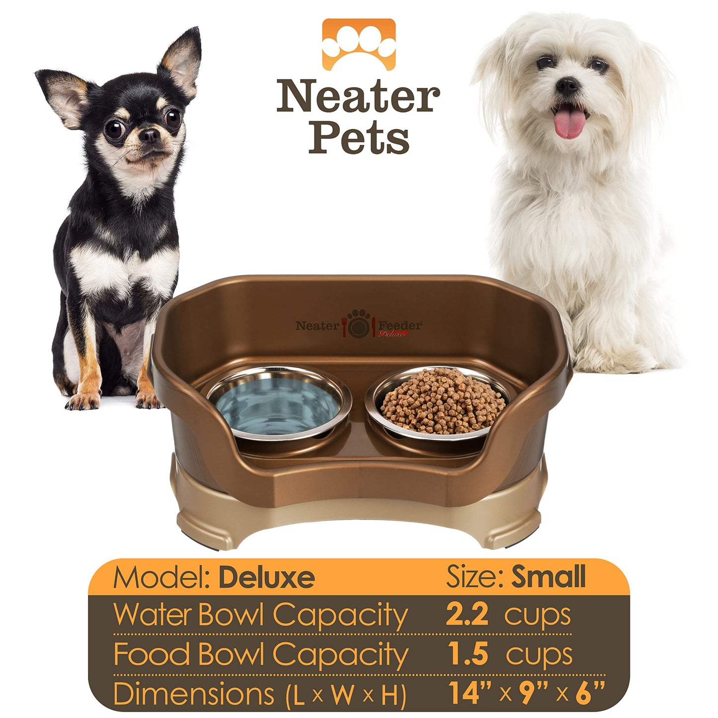 Comedero Elevado Neater Feeder Deluxe Bronce sin Desorden para Perro Pequeño