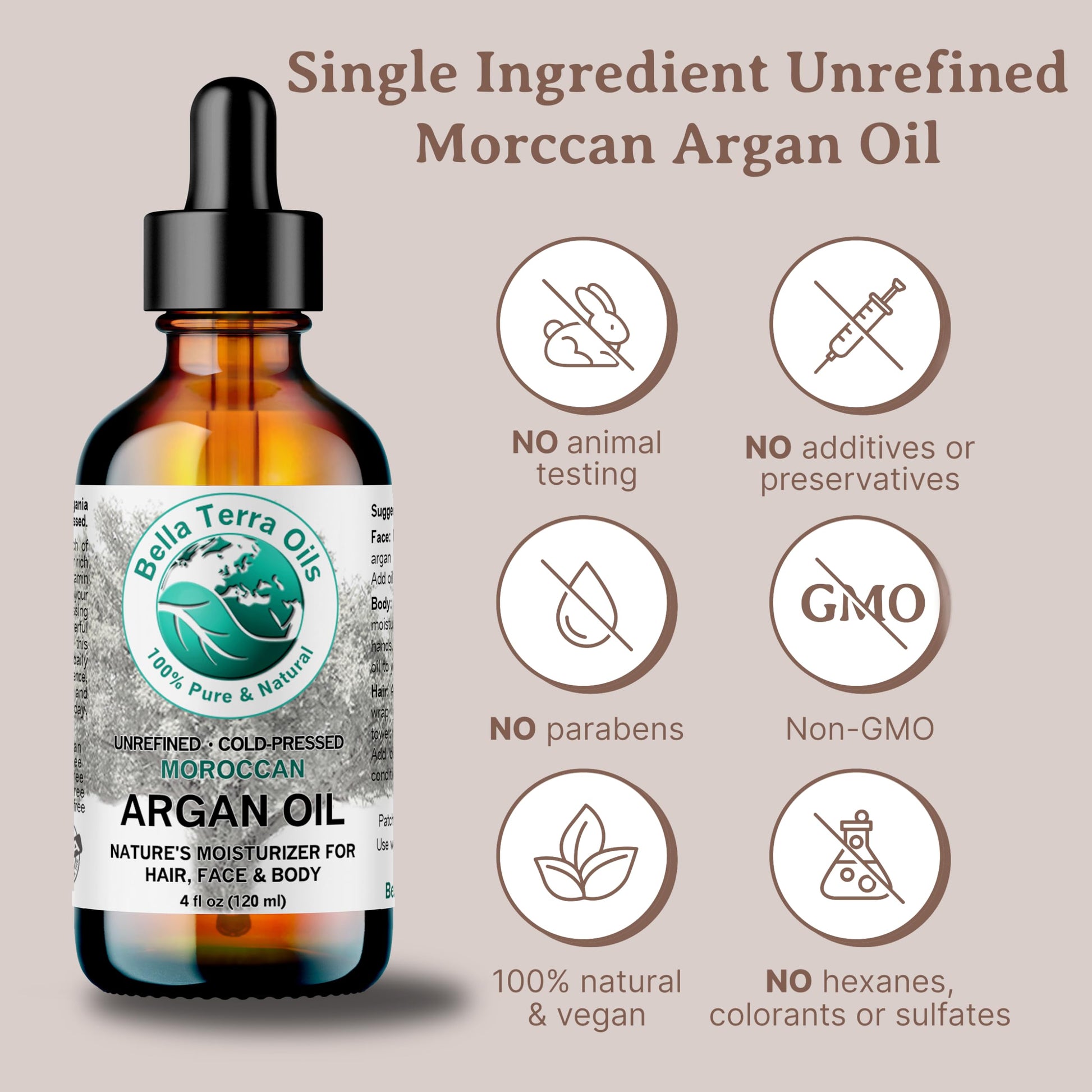 Argan oil 8 oz 100% Pure Moroccan Cold-pressed Organic Unrefined - Bella Terra Oils