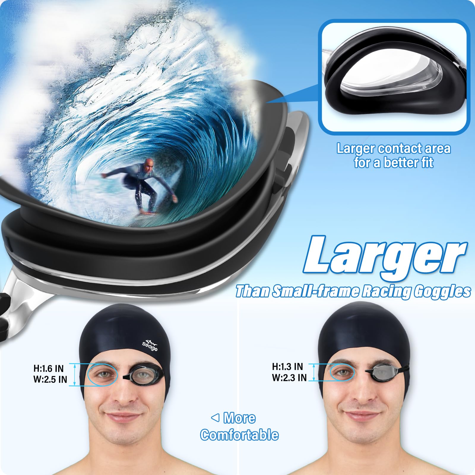Gafas de natación, 2 unidades, gafas de natación, antivaho, protección UV, para adultos, hombres, mujeres, jóvenes, sin fugas, lente plana, visión clara, 3 tamaños de puente nasal