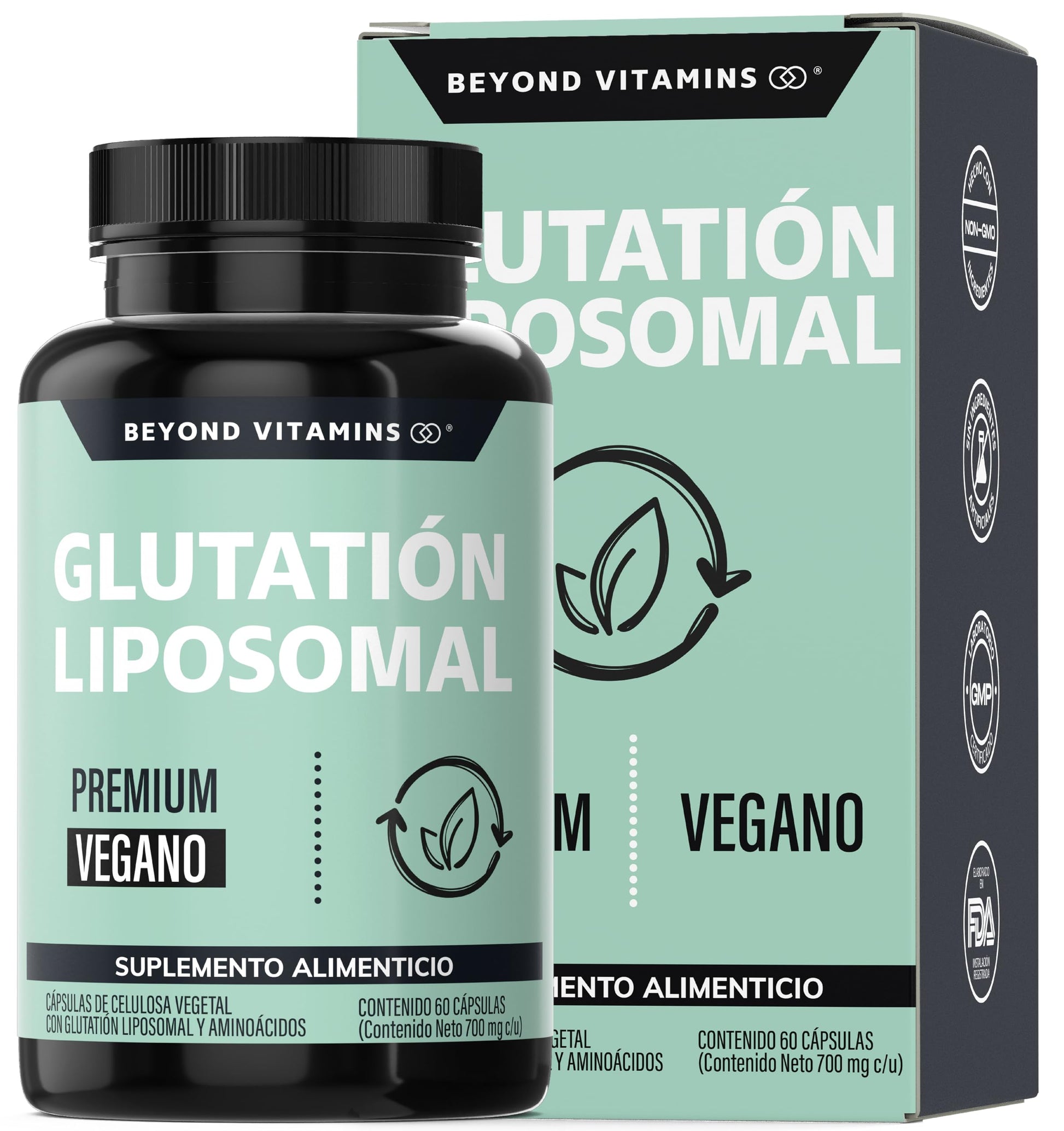 Beyond Vitamins | L-Glutation Liposomal Reducido | Potenciado con L-Glutamina, L-Glicina, Ácido Alfa Lipoico, Zinc y Selenio | 60 caps