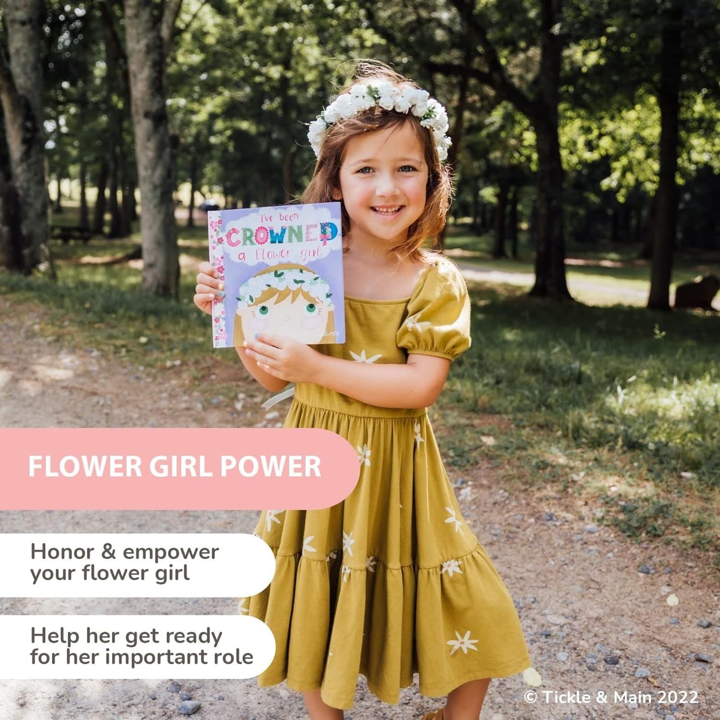 Tickle & Main Flower Girl - Juego de regalo para niña de flores, libro con diadema de corona floral en una adorable caja de regalo