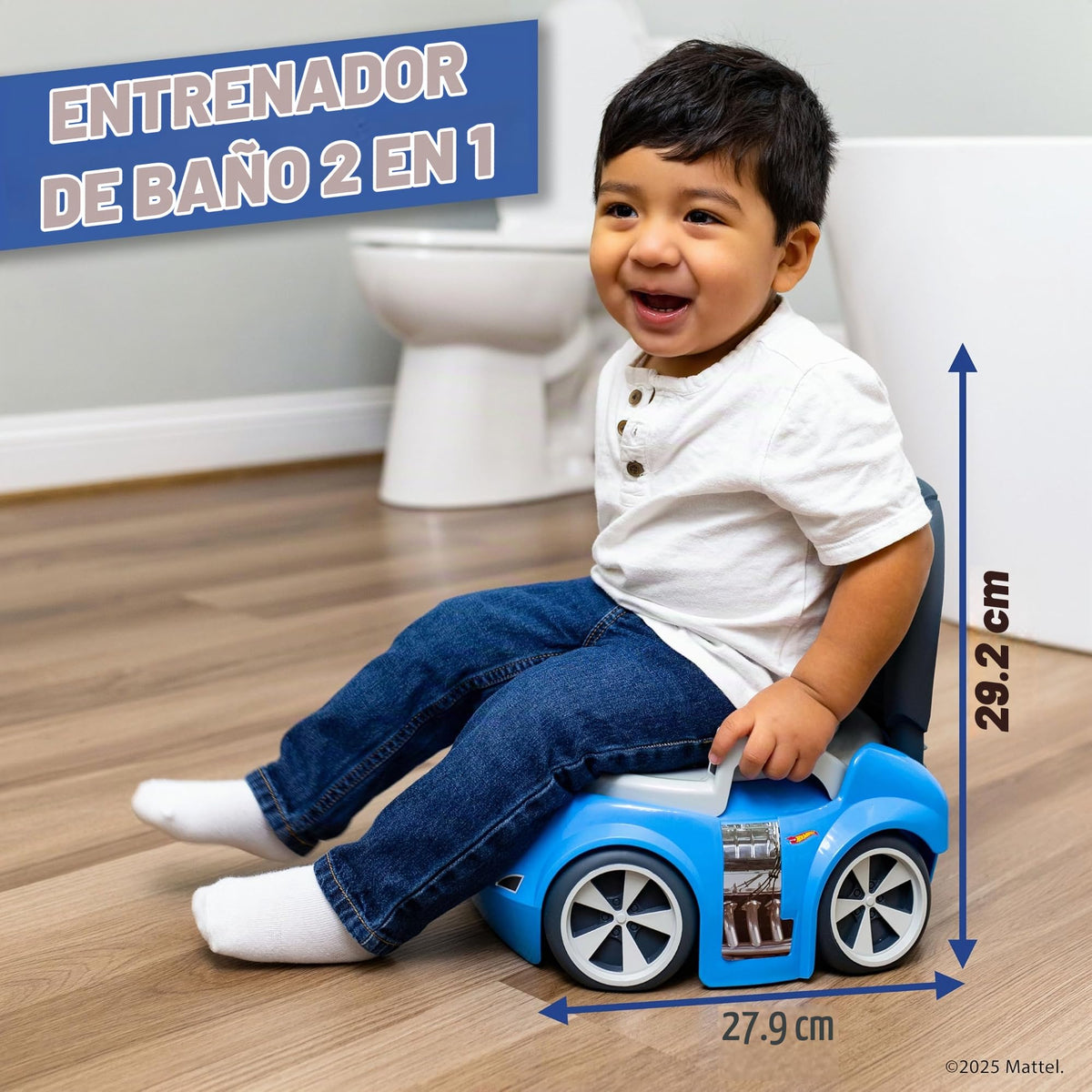 Hot Wheels Asiento de Inodoro Azul de Carreras para Entrenamiento de Orinal, Incluye Asiento de Inodoro Desmontable para Niños Pequeños y Orinal para Niños, para Edades de 12 Meses en Adelante