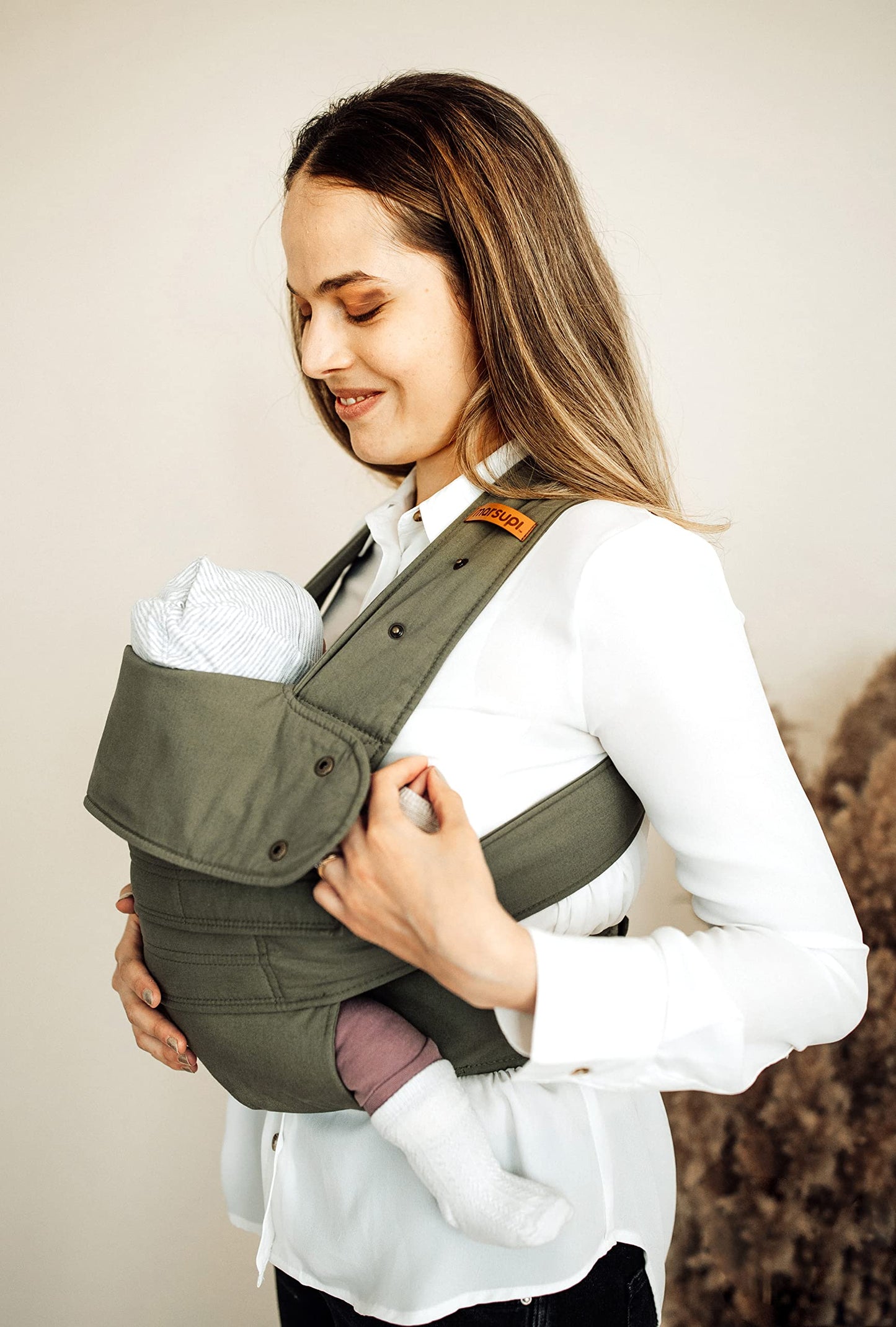 Portabebés Marsupi Algodón Orgánico Verde Oliva Ajustable 2 Posiciones Talla S/M