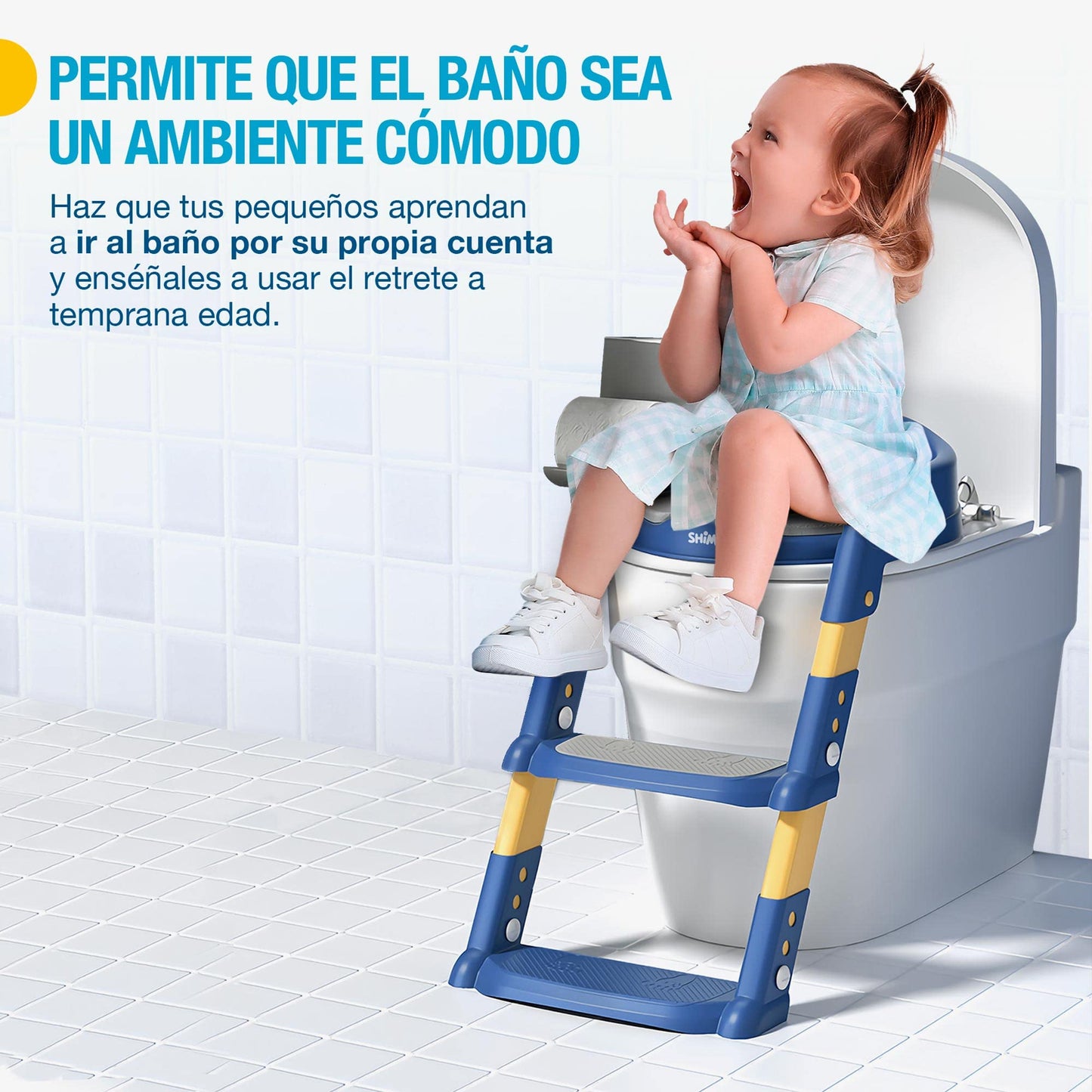 Asiento de Entrenamiento SHIMY Azul con Escalera Antideslizante para Niños