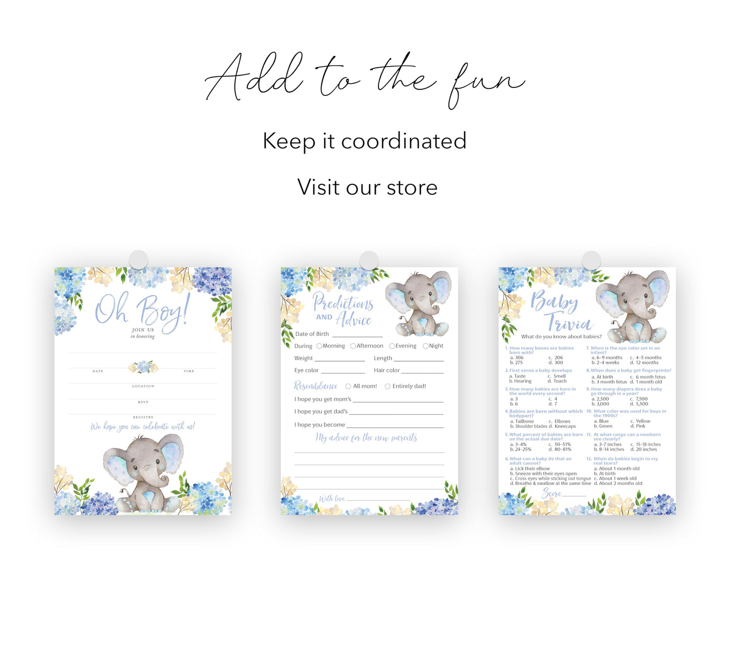 Blue ELEPHANT Baby Shower Invitations – Paquete de 25 – Baby Boy Blank Fill-in Baby Shower Invites, Oh Baby, Blue Floral Baby ELEPHANT Boy Baby Sprinkle Little Peanut Invitation SKU I531-INV1