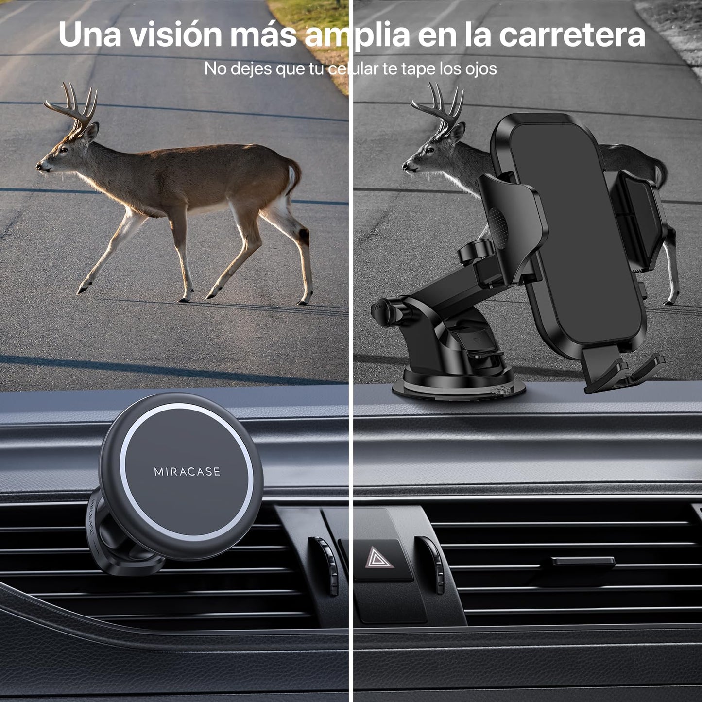 Soporte Celular Automóvil Miracase Negro Súper Poder Succión para Rejilla de Aire Compatible con iPhone 15 14 13 Pro MAX Mini Plus y Otros Celulares