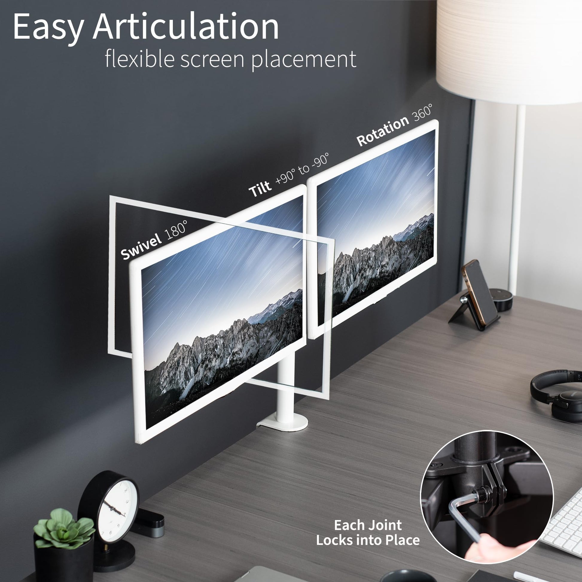 Soporte de Computadora VIVO Blanco para Monitor Doble Ajustable Resistente