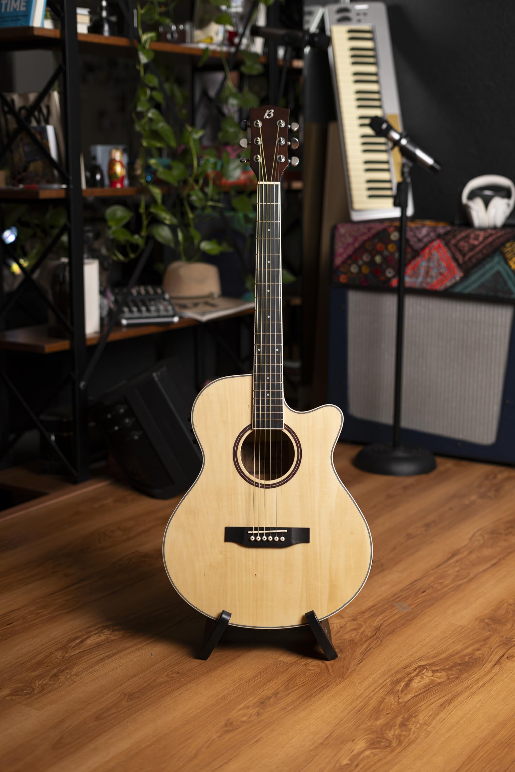 BAMBOO, Guitarra Electroacustica Natural Linden - Incluye Funda - Guitarra Acustica con corte y equalizador para principiantes.