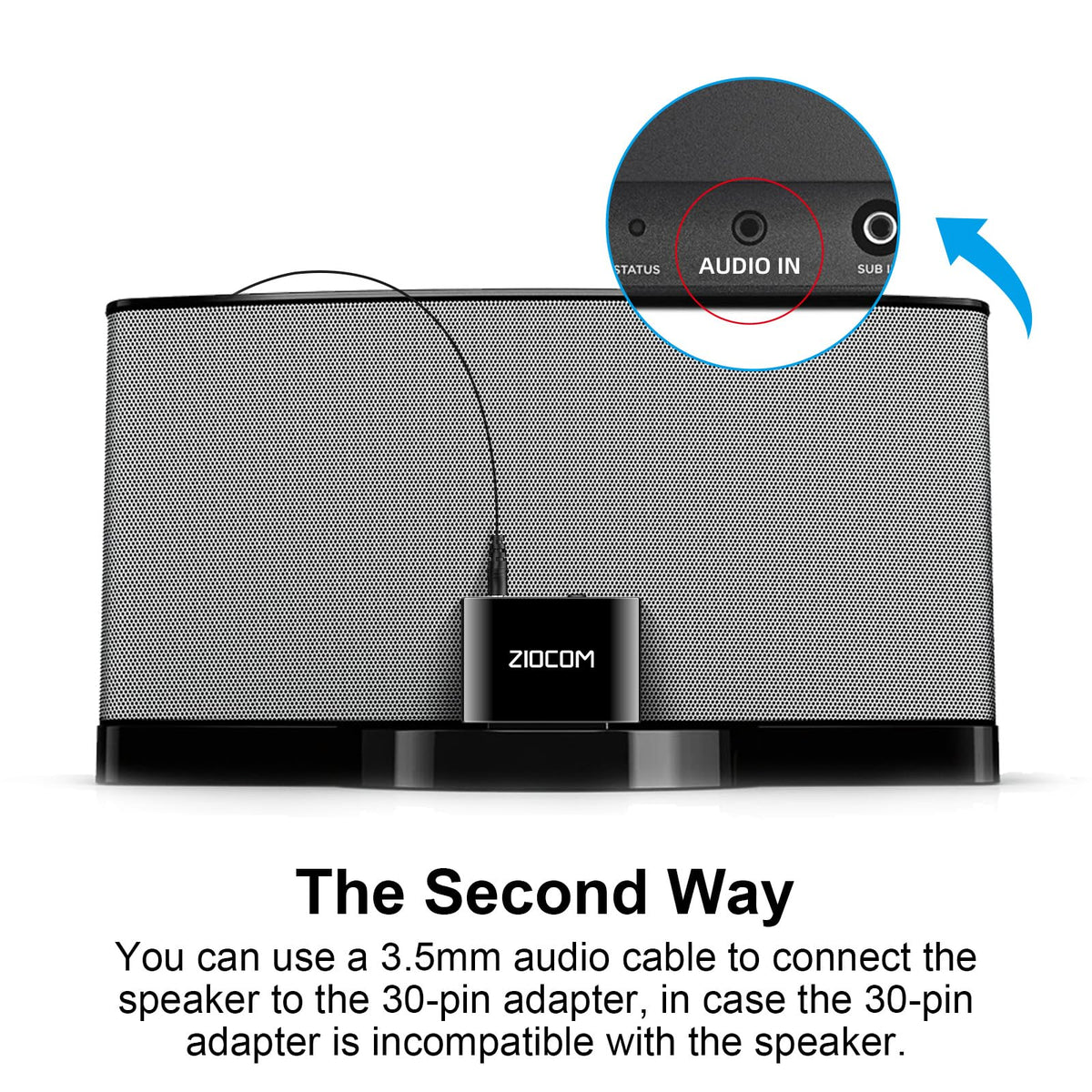 Receptor Bluetooth ZIOCOM Negro con Cable Auxiliar de 3.5 mm para Bose SoundDock y Altavoces de 30 Pines