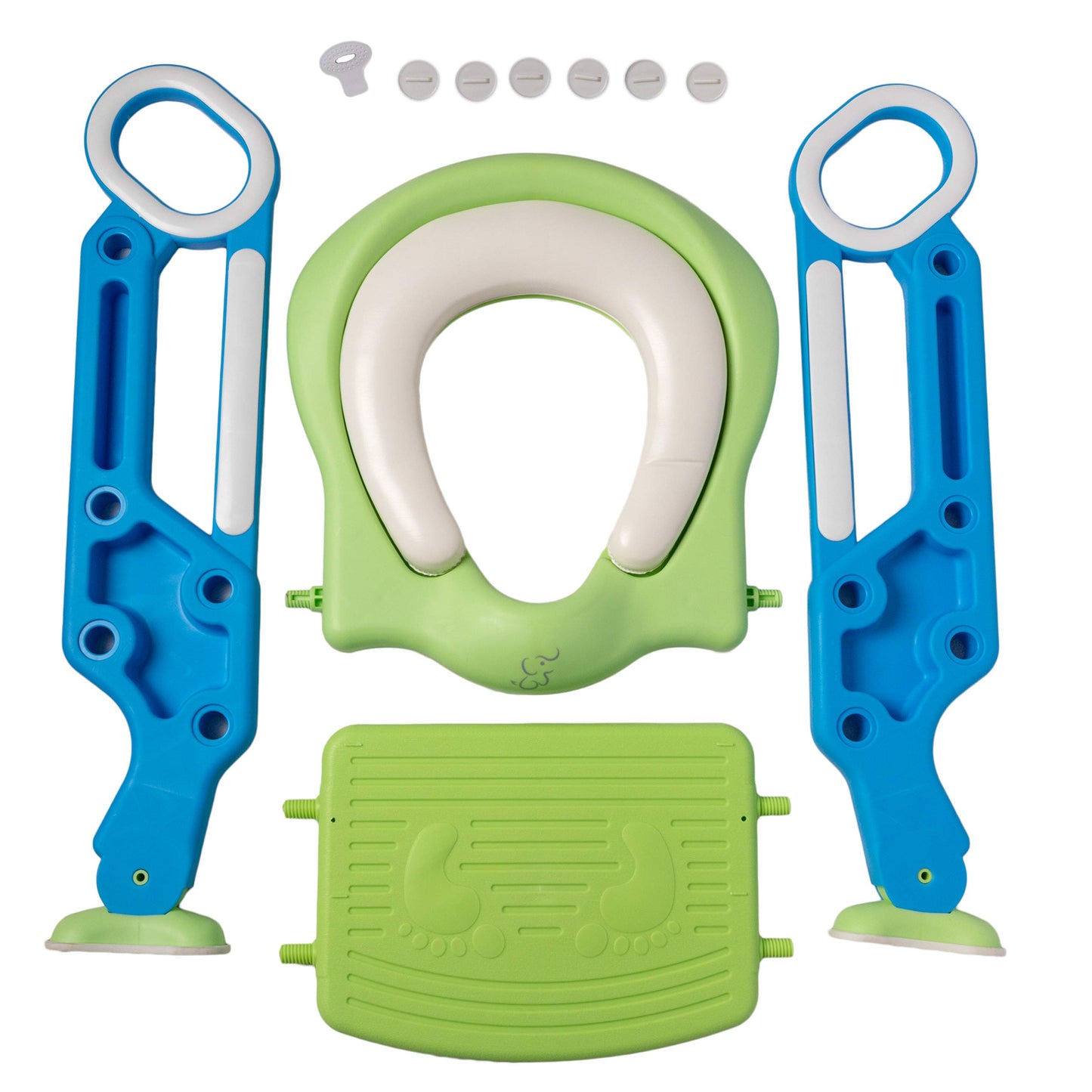 Asiento Entrenador para Inodoro PAPU BABY Verde Azul Acolchonado con Escalera