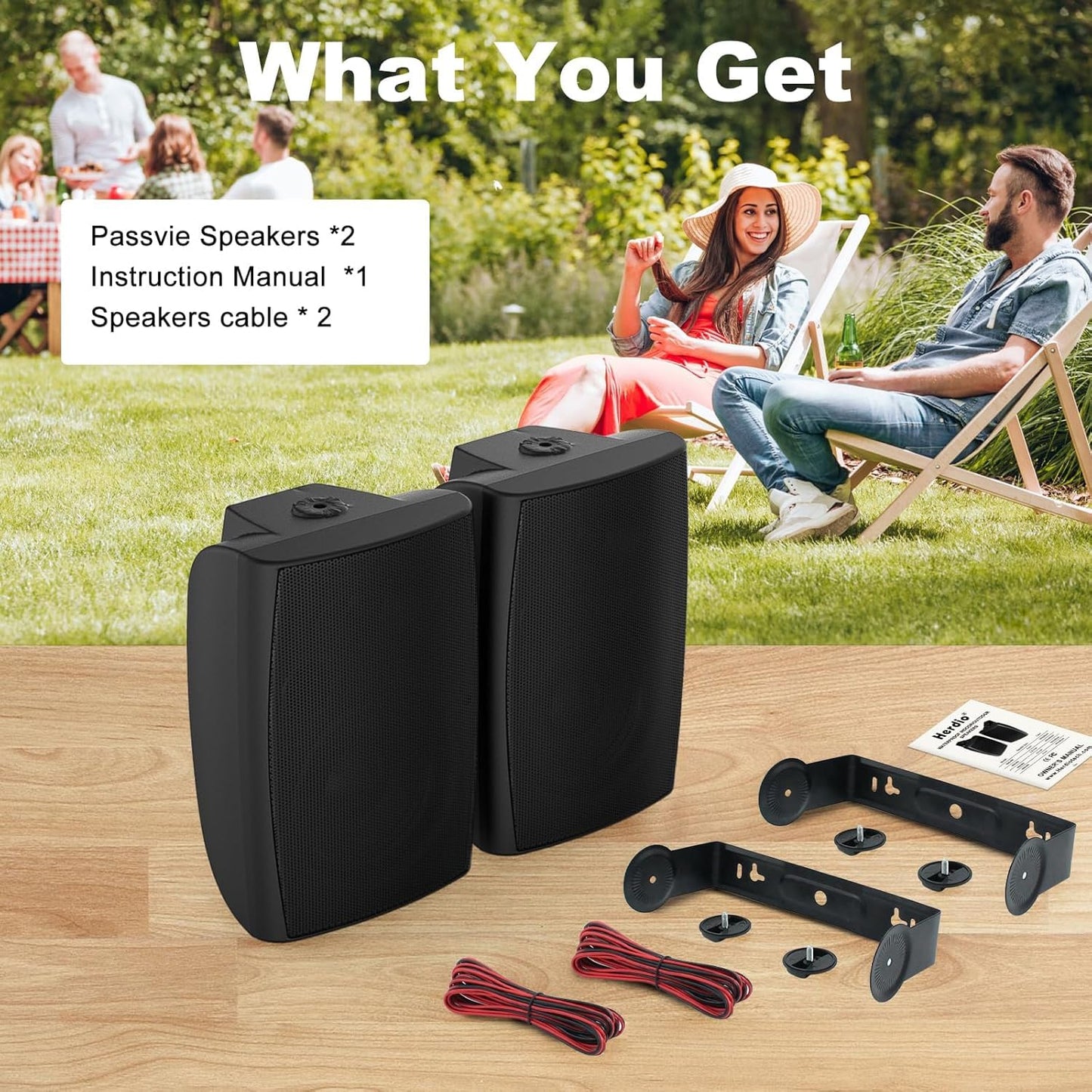 Herdio 8 pulgadas 600 W - Altavoces pasivos impermeables con cable con graves potentes, montaje en pared, sistema de sonido fuerte duradero, adecuado para patio, jardín, porche, patio trasero, cine en