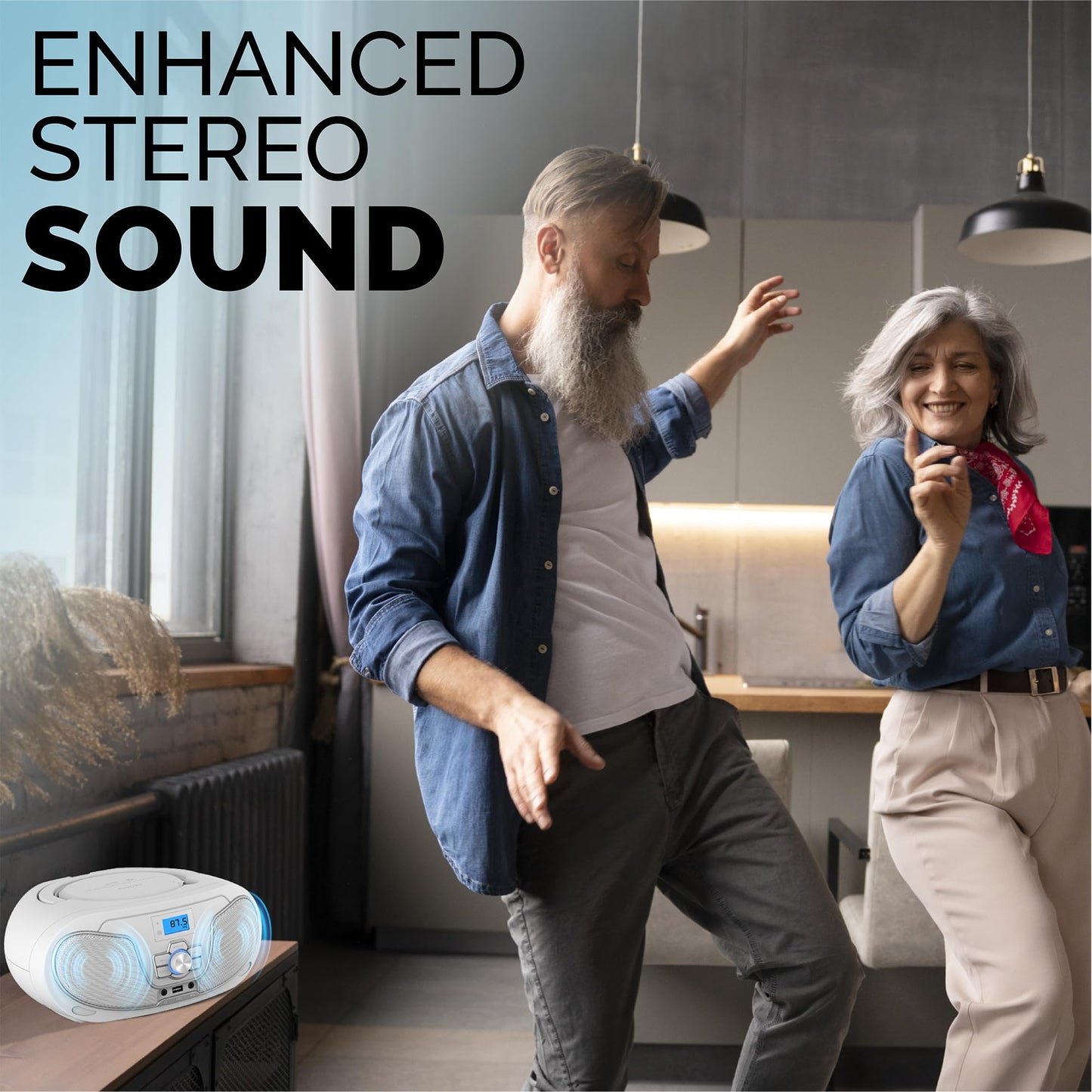 Philips Reproductor de CD Boombox, Aumento de graves dinámico con Bluetooth, Radio FM, Reproducción USB y entrada AUX, Boombox portátil de carga superior, Estéreo claro, Compatible con RW/MP3 (Blanco)