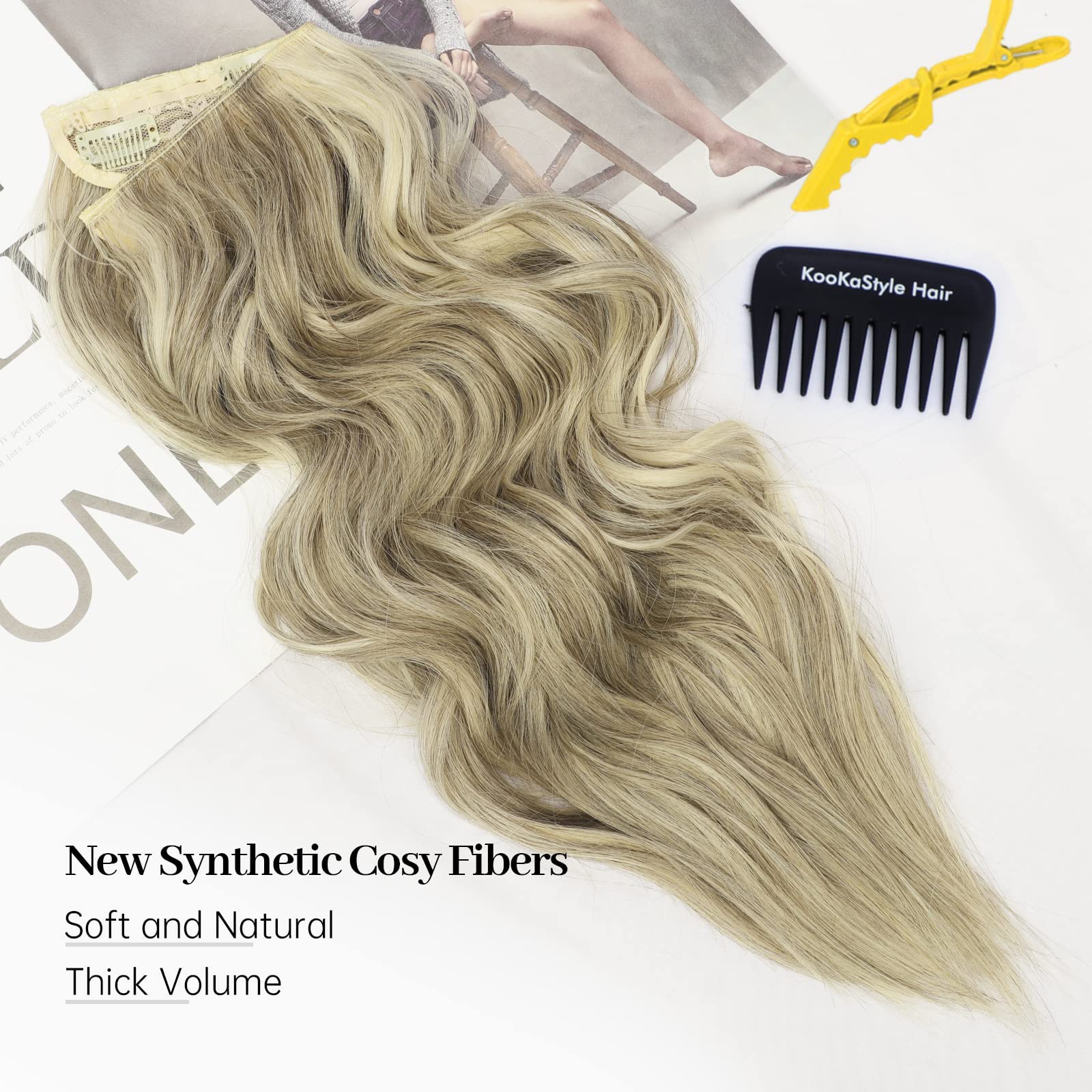 Slzhds Extensiones de Cabello Natural Ondulado, Extensión de Liga, Extensiones de Cabello Ondulado, Extensiones Halo con Diadema Invisible, 3/4 Cabeza Completa Ondulada Extensiones Cabello con Clip Seguros Extraíbles, Tamaño Ajustable, Resistente al Calor