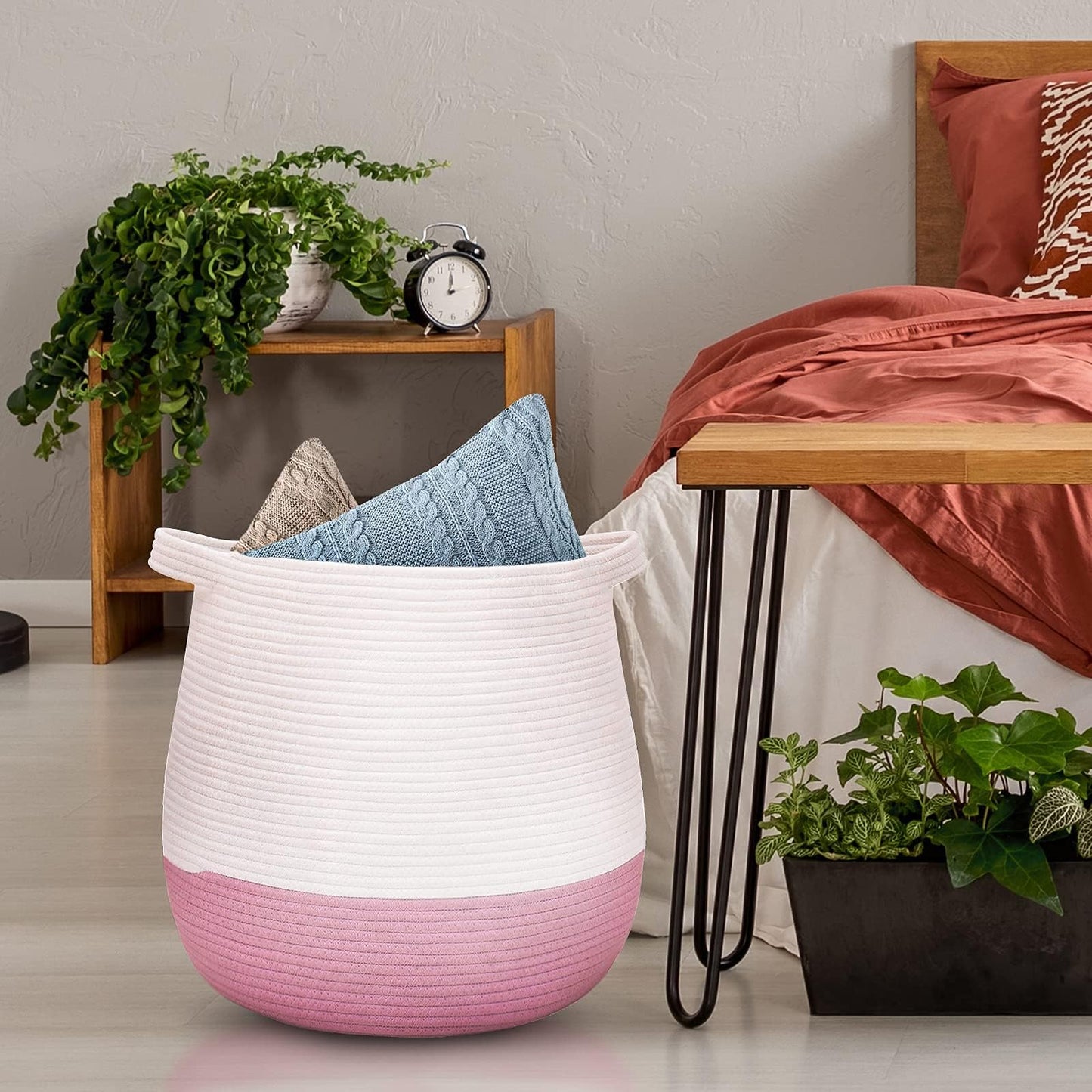 Childishness ndup Cesta grande de cuerda de algodón, cesta tejida de almacenamiento para juguetes, lavandería y organizador de mantas, cesta redonda con asas para habitación de niños, 17.7 x 16.9