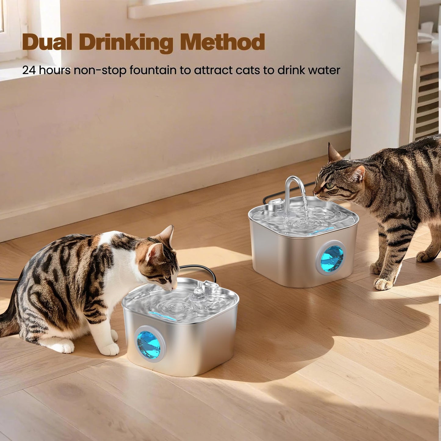 Fuente de agua para gatos de acero inoxidable: fuentes de mascotas para gatos o perros cuencos automáticos para beber dispensador de agua de animales pequeños, botella de agua de metal para mascotas,