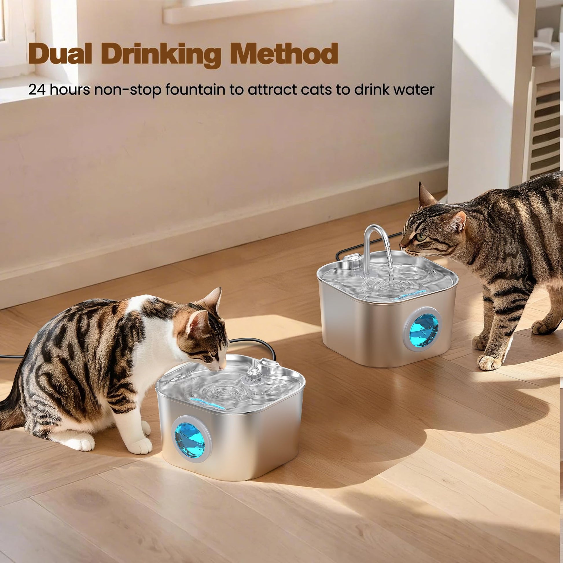 Fuente de agua para gatos de acero inoxidable: fuentes de mascotas para gatos o perros cuencos automáticos para beber dispensador de agua de animales pequeños, botella de agua de metal para mascotas,