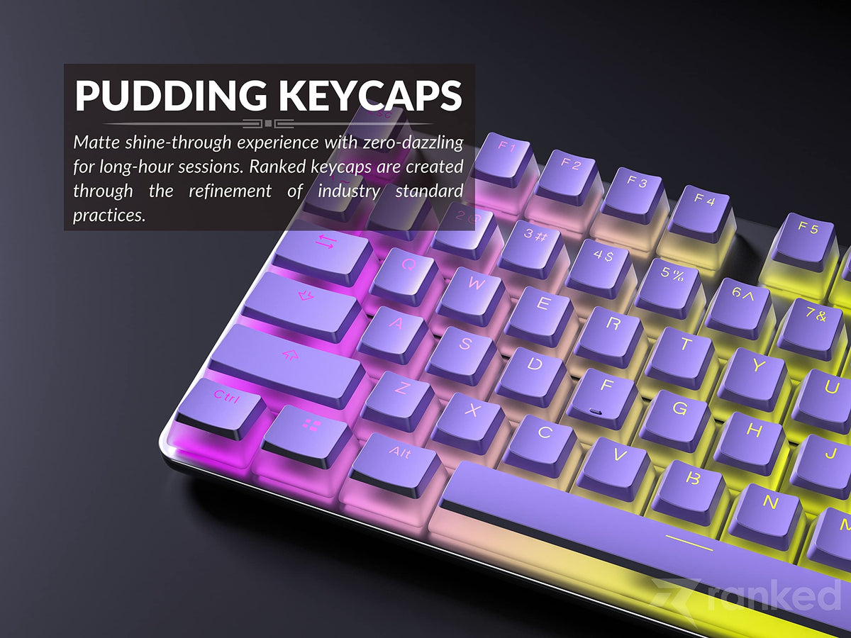 Teclas Ranked Pudding PBT Lavanda Diseño Translúcido para Teclado Mecánico RGB ANSI e ISO