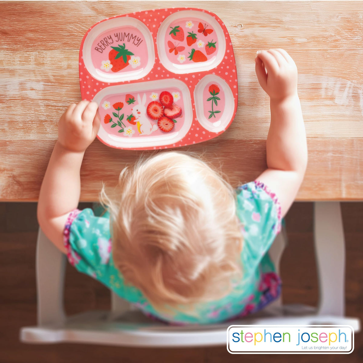 Stephen Joseph, Plato de cena de melamina para niños, platos divididos de plástico para comer, vajilla para niños y niñas, construcción
