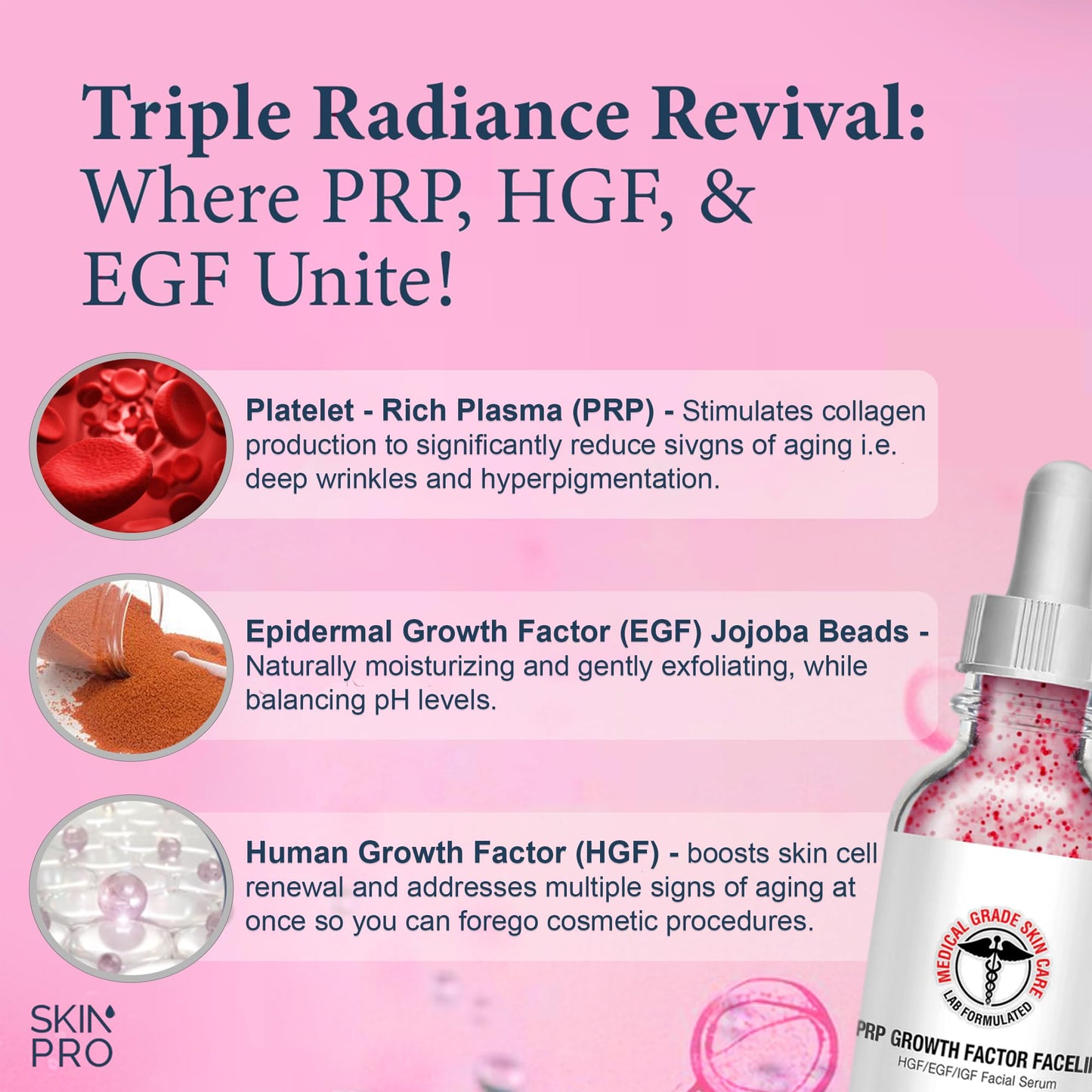 Skin Pro Skin Care - Suero facial de factor de crecimiento PRP, factor de crecimiento epidérmico, HGF, IGF, aceite facial de suero facial para arrugas, suero para cara, cuidado facial, suero para ojos, suero hidratante