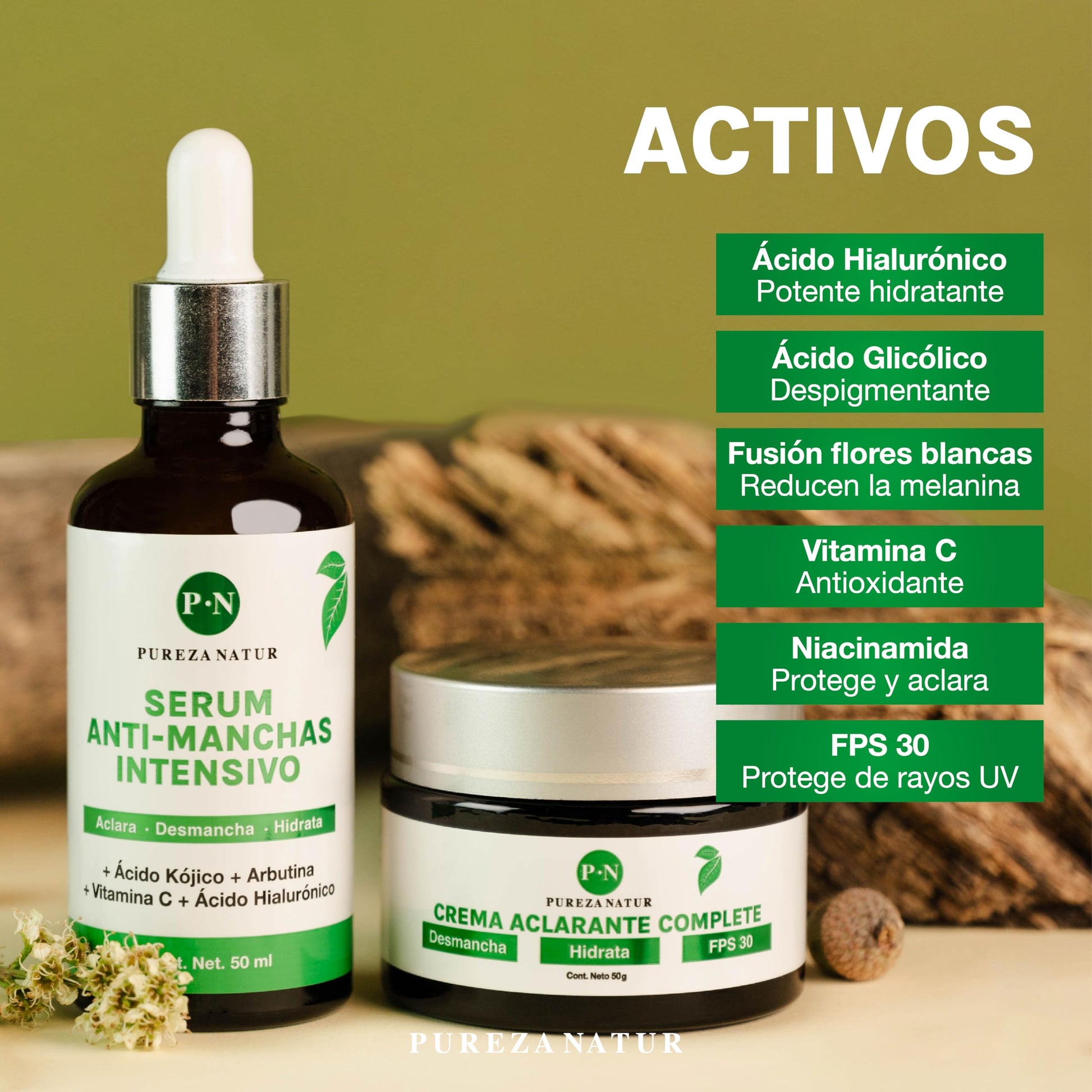 PUREZANATUR Pack Antimanchas Serum despigmentante y antimanchas intensivo + Crema aclarante | Paquete completo de serum para el cuidado de la piel, hidratación y rejuvenecimiento (Pack Antimanchas)