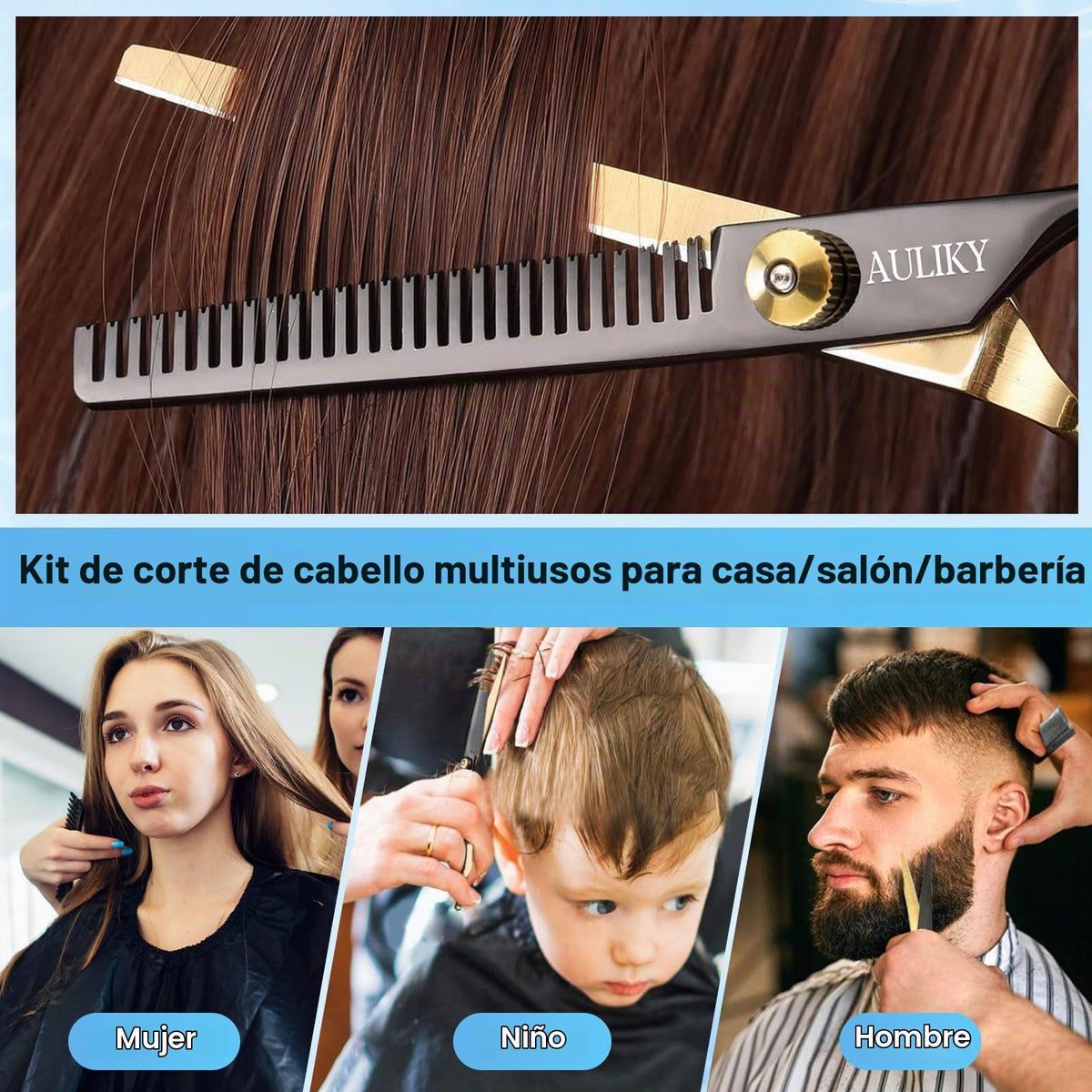 Tijeras de Peluquería Profesional,Juego de Tijeras de Pelo de Acero Inoxidable con Capa de Barbero y Peine, Tijeras para Cabello con Clip y Bolsa de Almacenamiento para Hogar, Eluquería, Set de Tijeras Cortar Pelo para Hombres y Mujeres
