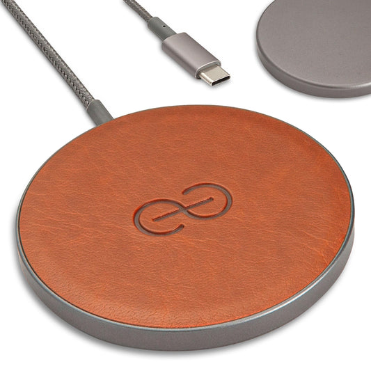 dreem Empower Magnetic Wireless Charger Pad (Segundos de fábrica) - Compatible con MagSafe para iPhone 16/15/14/13/12 y Dispositivos con certificación Qi - Piel Vegana de Primera Calidad [Caramelo]