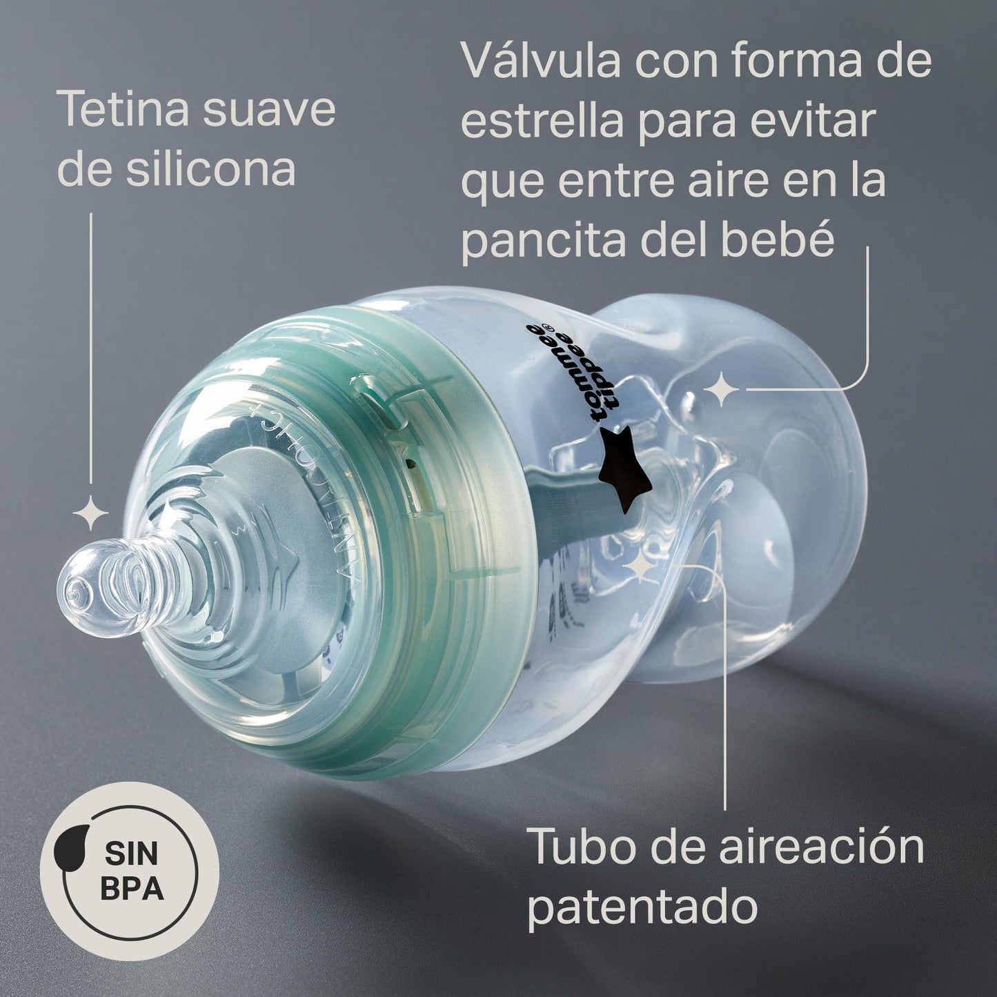 Set de Biberones Anti-Cólicos Tommee Tippee Avanzados Transparente con Chupetes y Calentador de Viaje 0-6 Meses